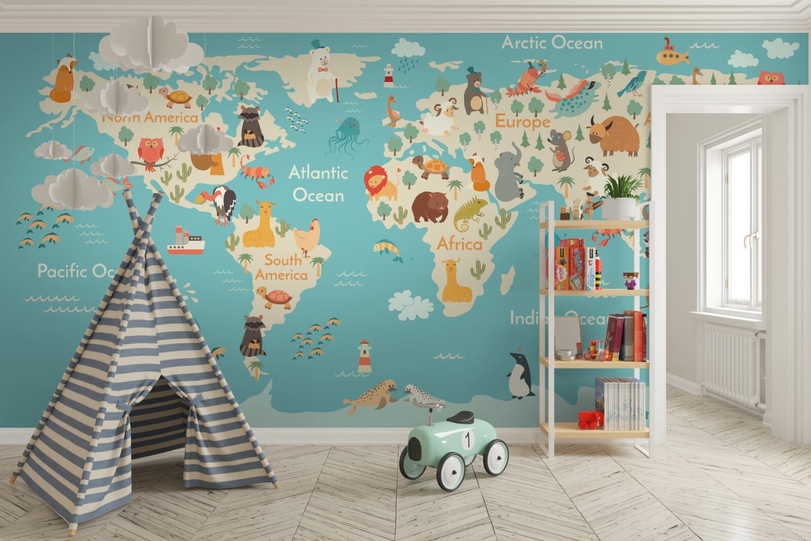 Fotobehang turquoise schaduwkaart