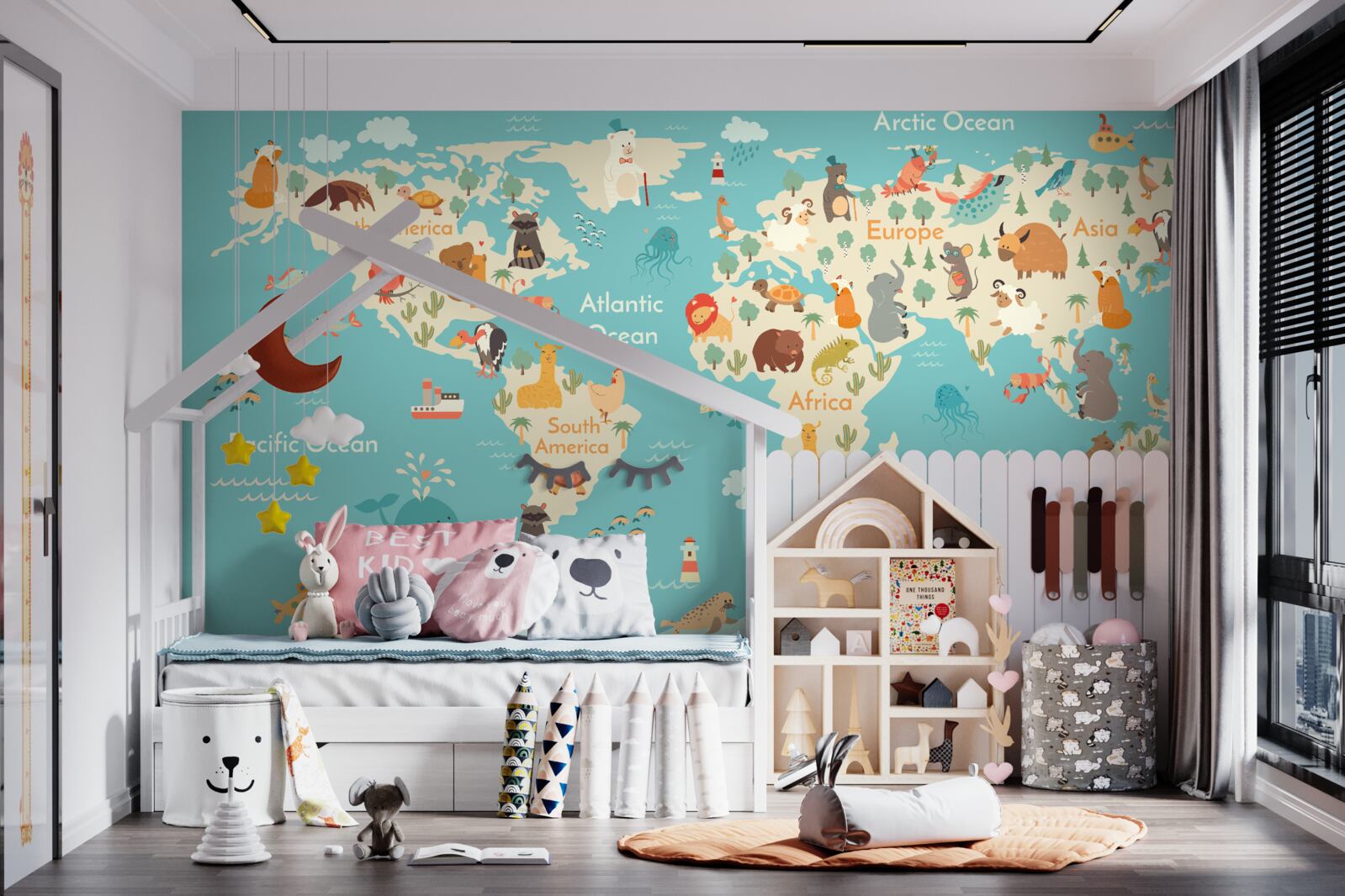 Fotobehang turquoise schaduwkaart