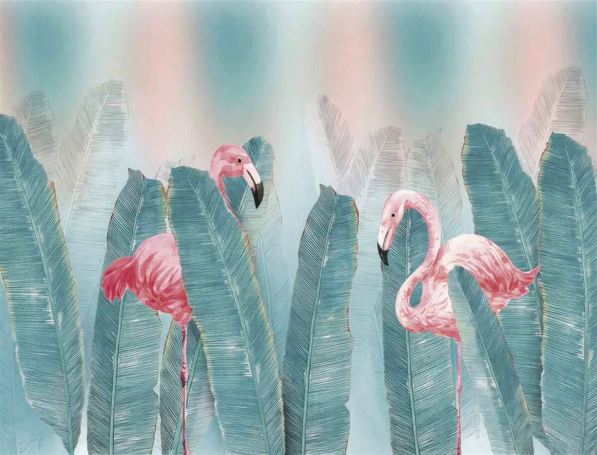 Fotobehang roze flamingo