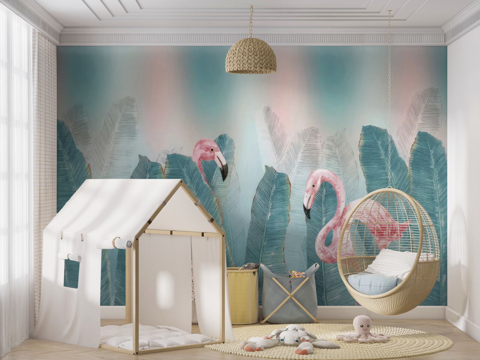 Fotobehang roze flamingo