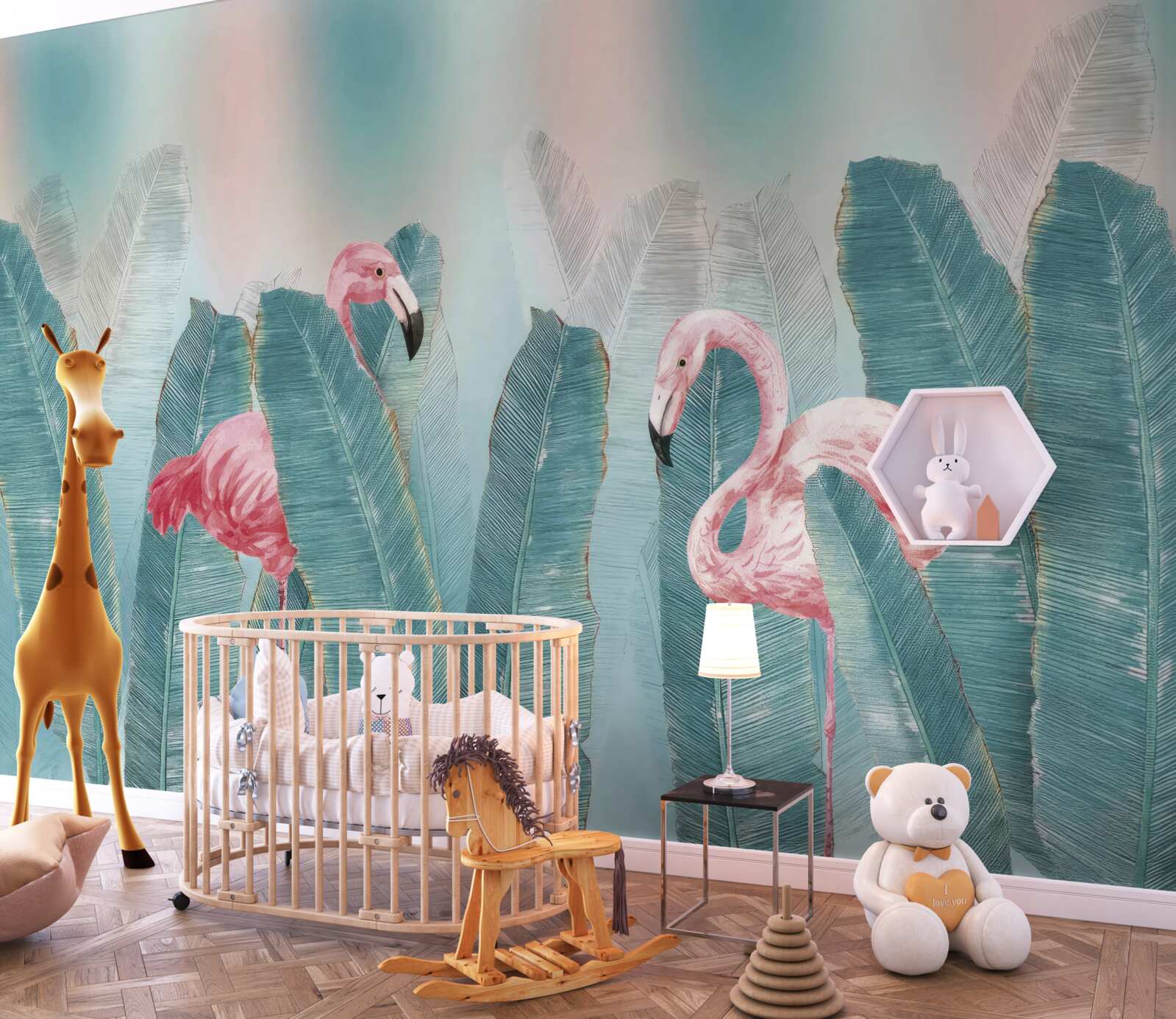 Fotobehang roze flamingo