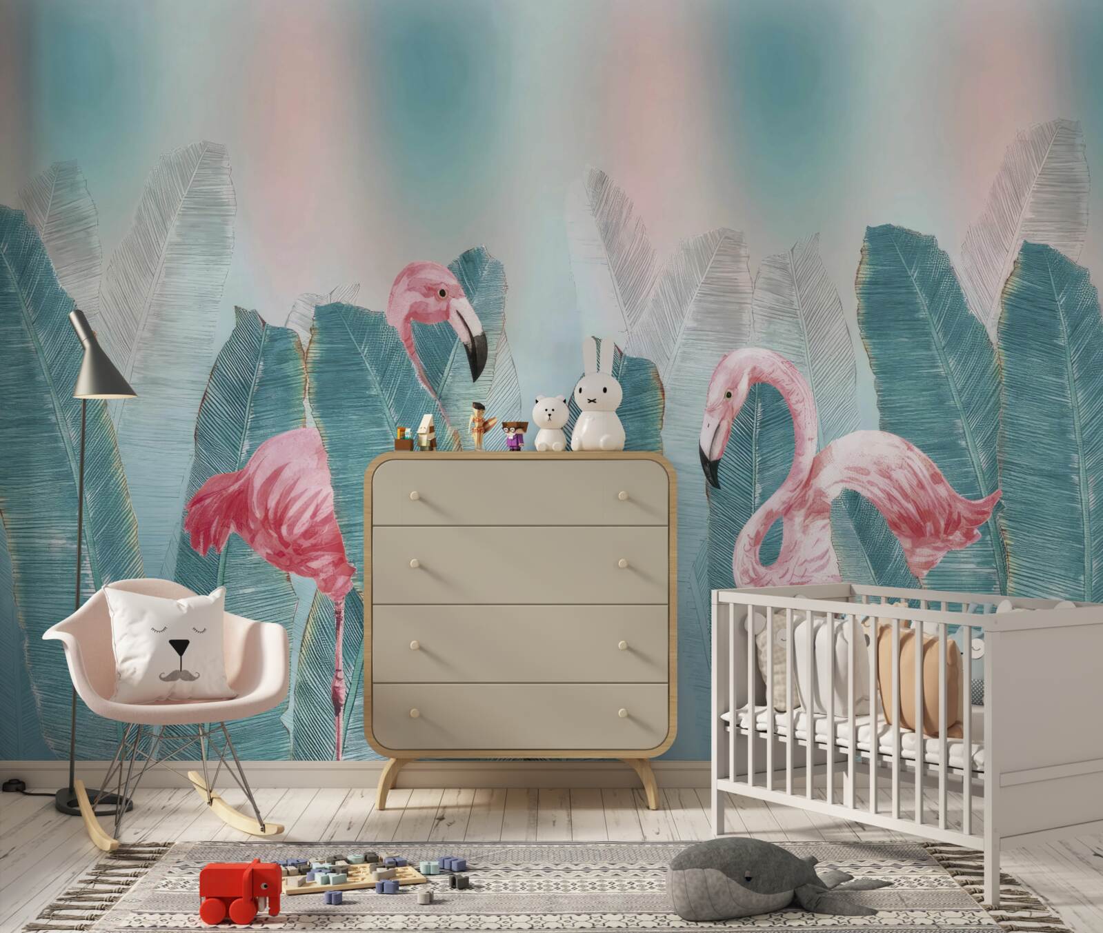 Fotobehang roze flamingo