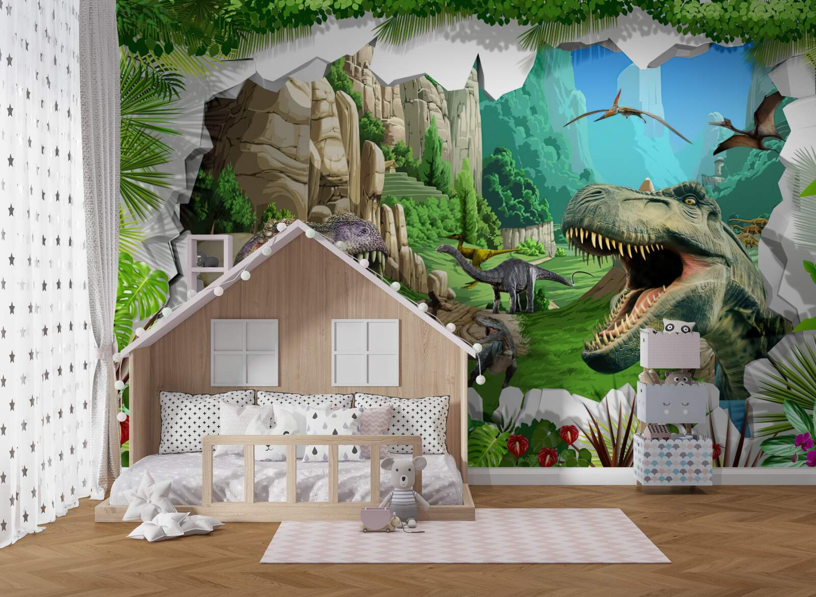 Fotobehang bergen en dinosaurussen