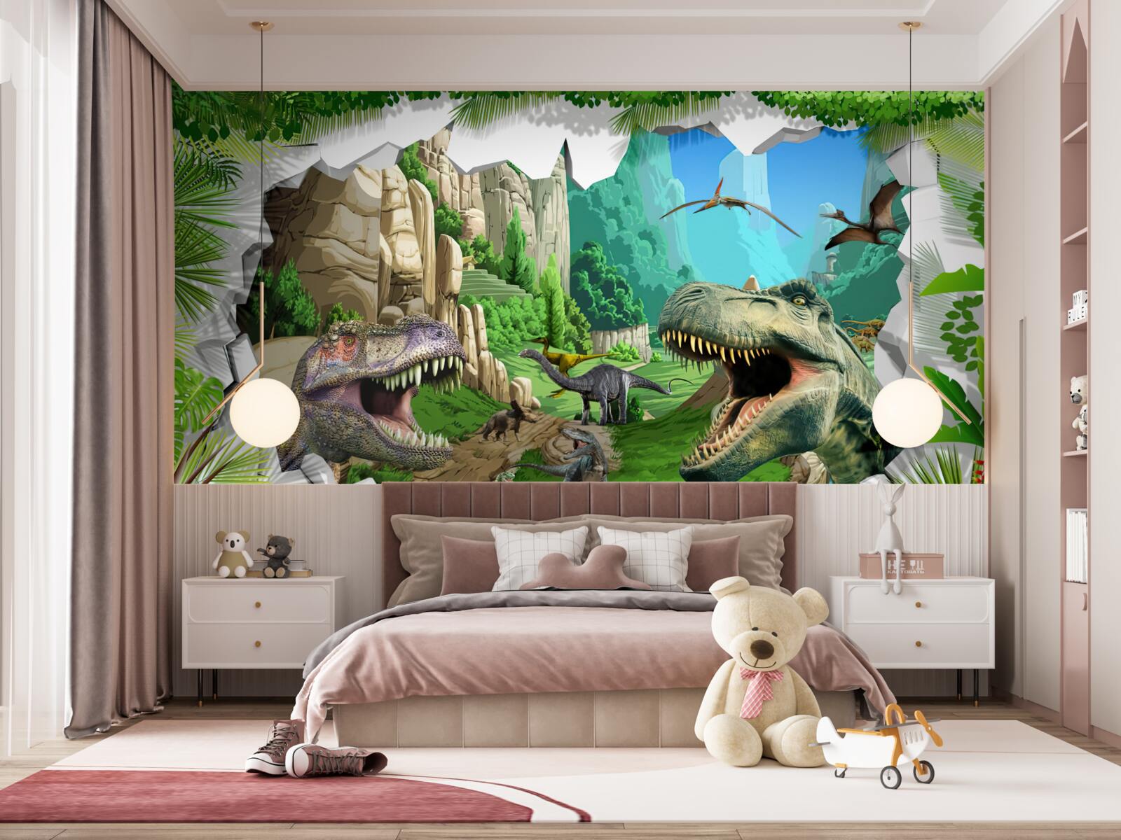 Fotobehang bergen en dinosaurussen