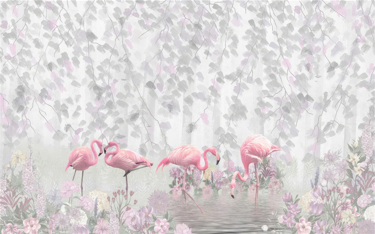 Fotobehang roze flamingo