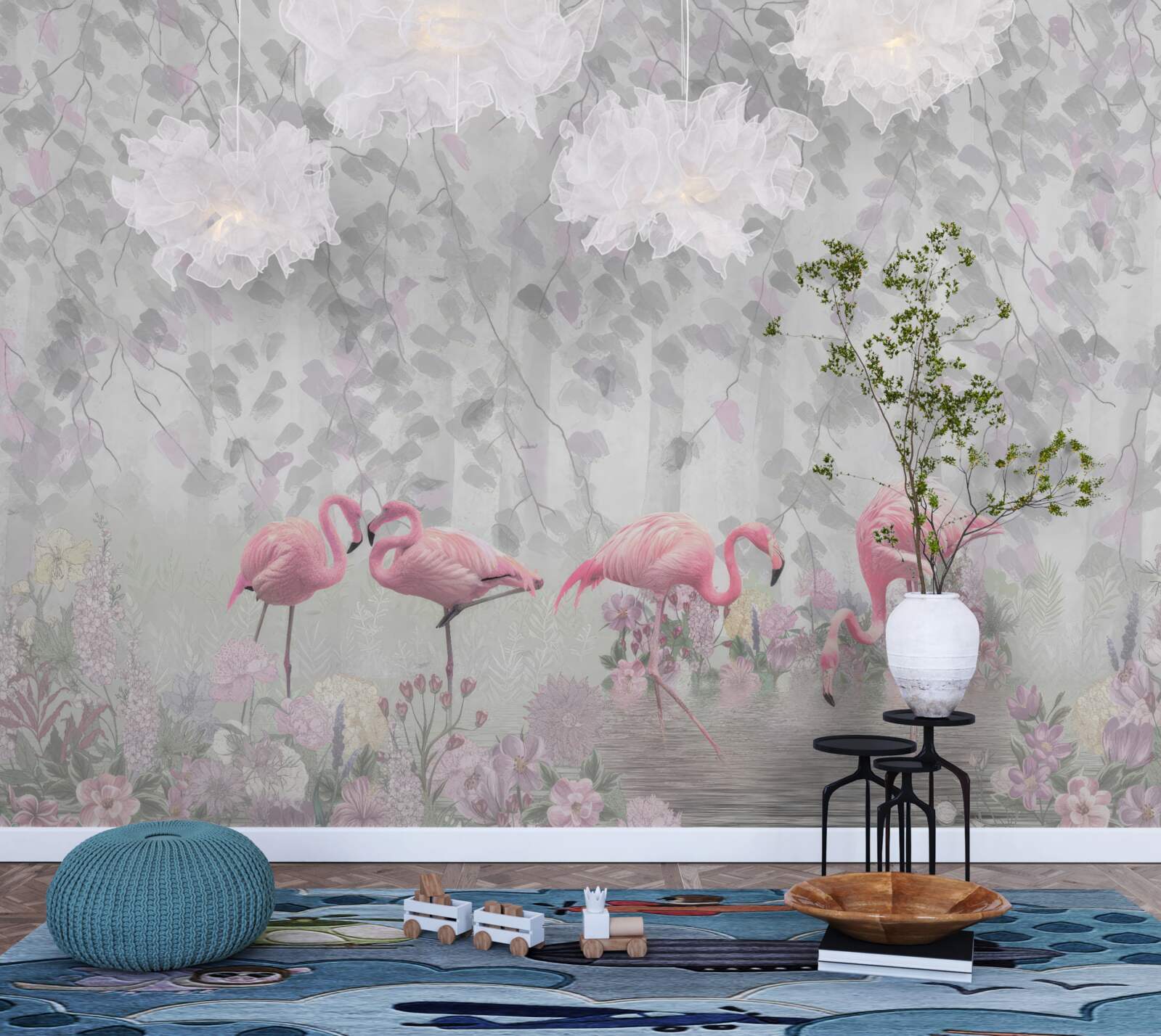 Fotobehang roze flamingo