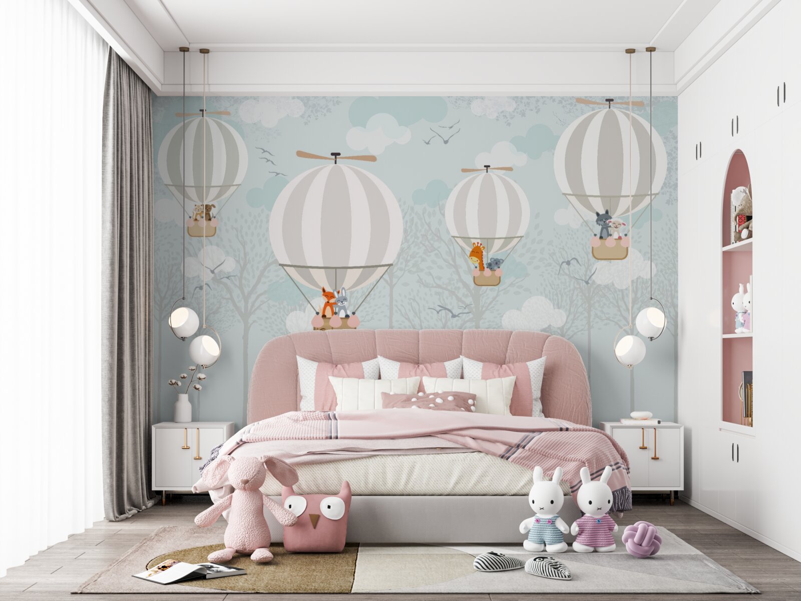 Fotobehang illustratielijn met betrekking tot de heteluchtballon