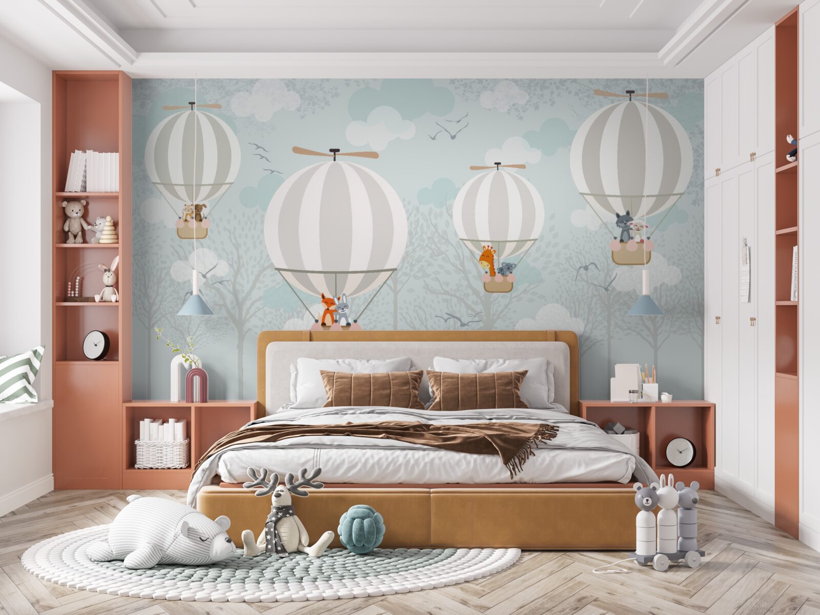 Fotobehang illustratielijn met betrekking tot de heteluchtballon