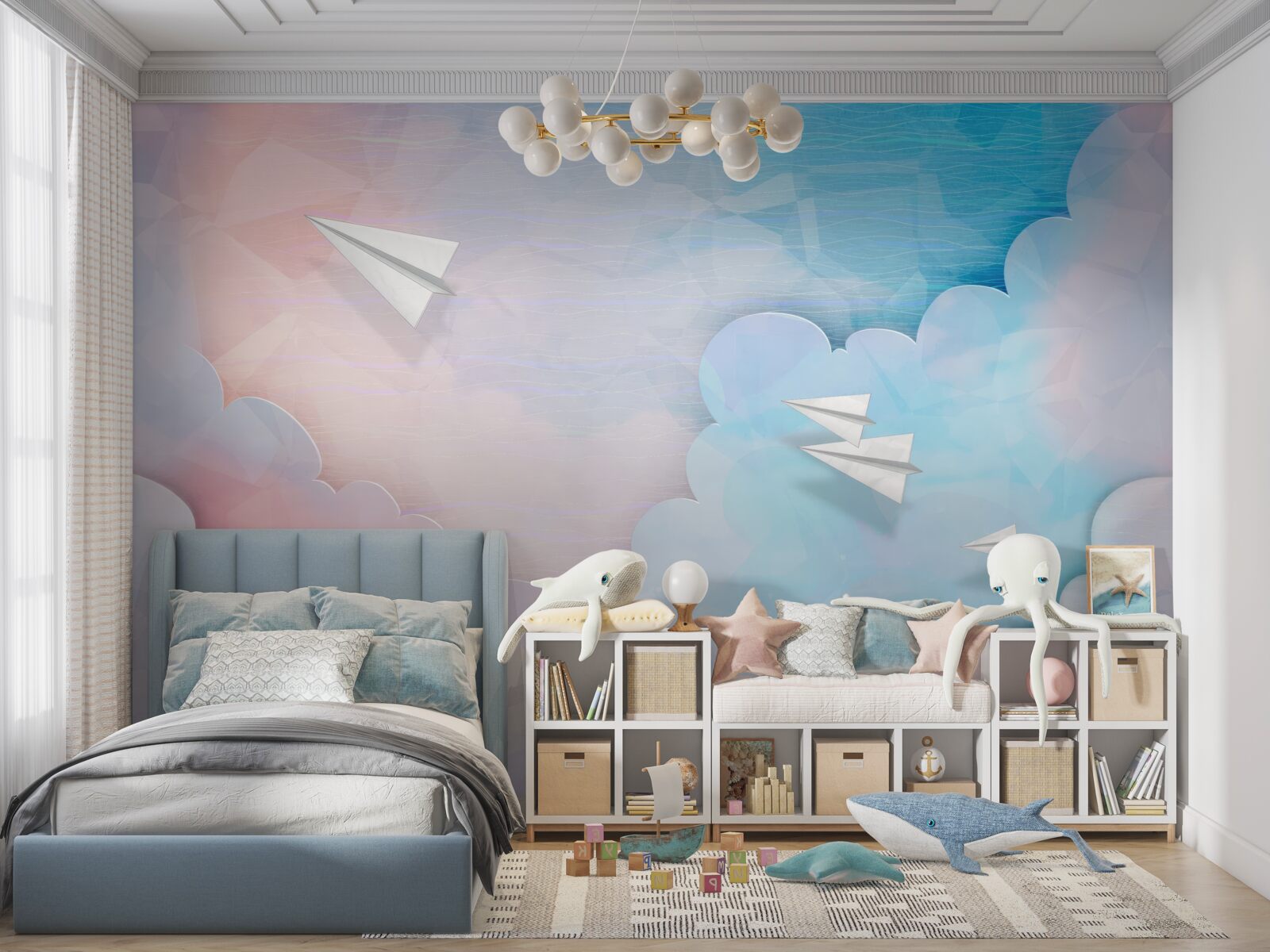 Fotobehang de lucht, de muur en de kleur blauw