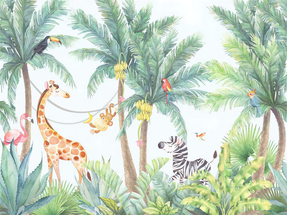 Fotobehang behang en giraffen, behalve één giraffe