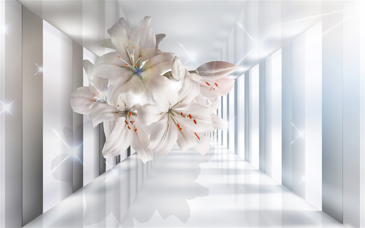 Fotobehang lelies groeien in de gang