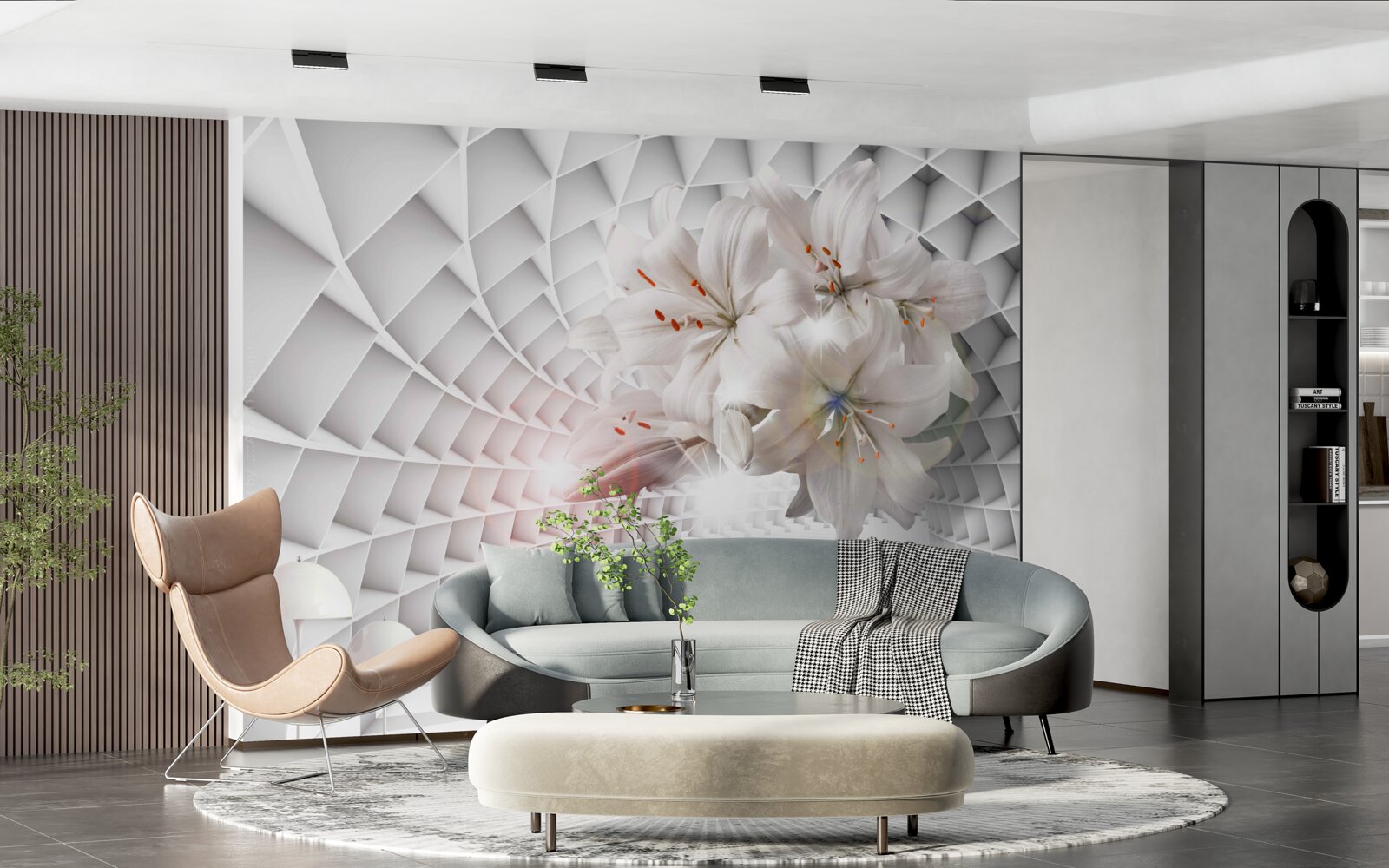 Fotobehang de gang is versierd met lelies