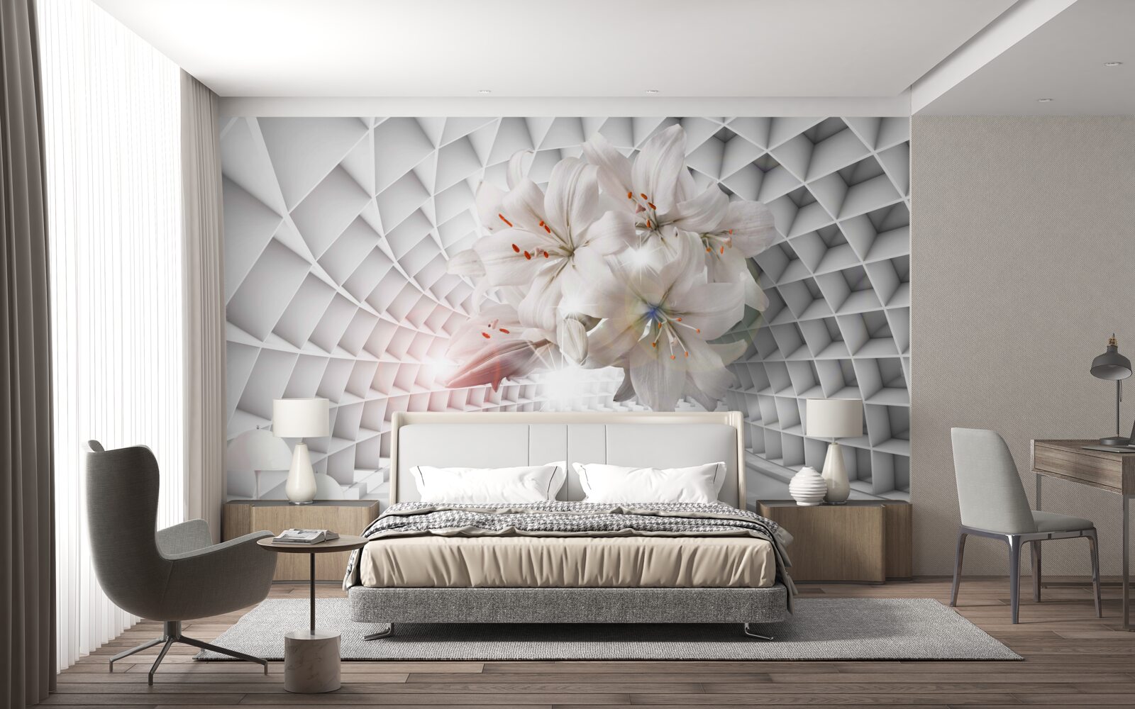 Fotobehang de gang is versierd met lelies