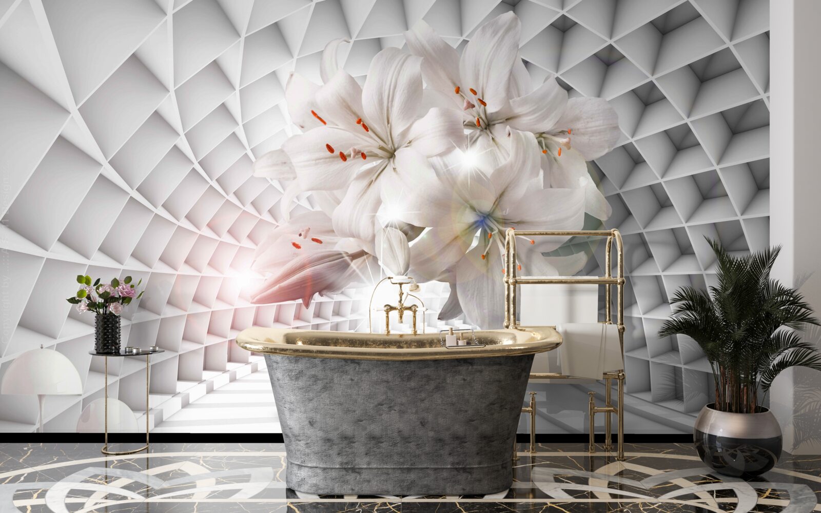 Fotobehang de gang is versierd met lelies