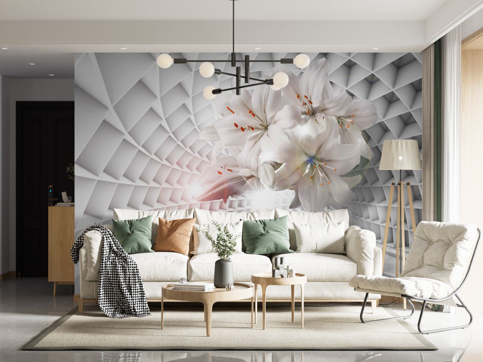 Fotobehang de gang is versierd met lelies