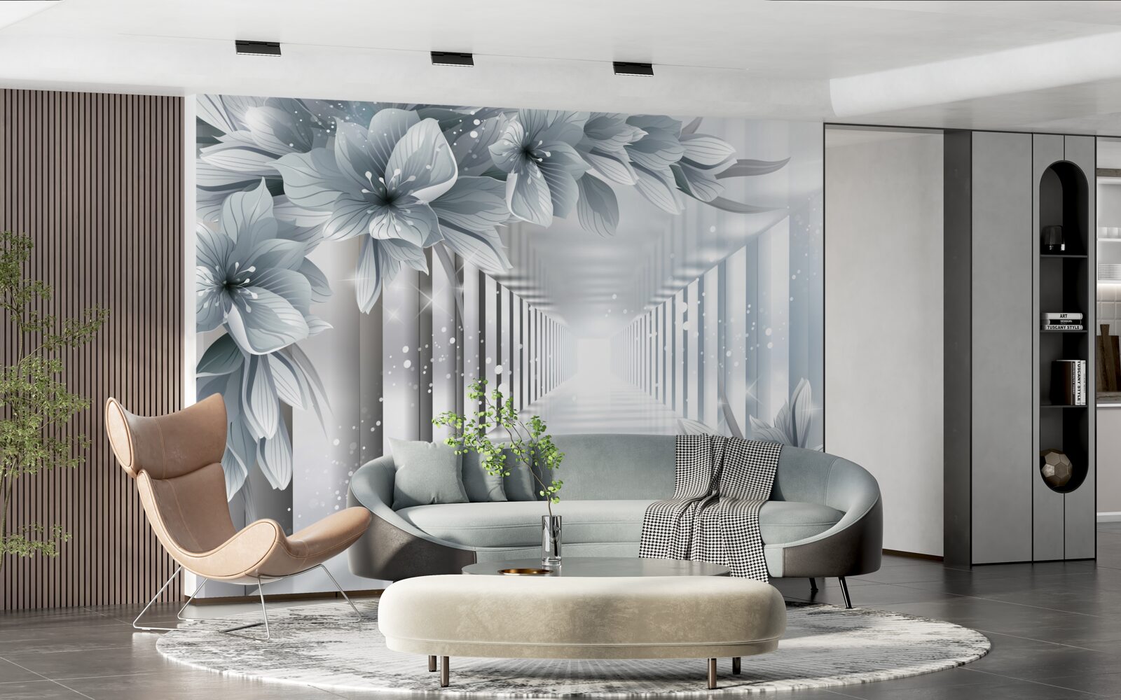 Fotobehang eindeloze tunnel en kleurrijke planten