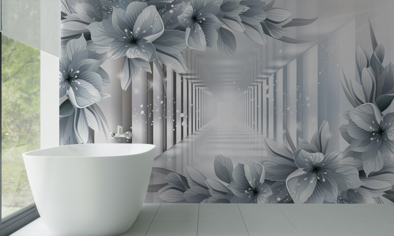 Fotobehang eindeloze tunnel en kleurrijke planten