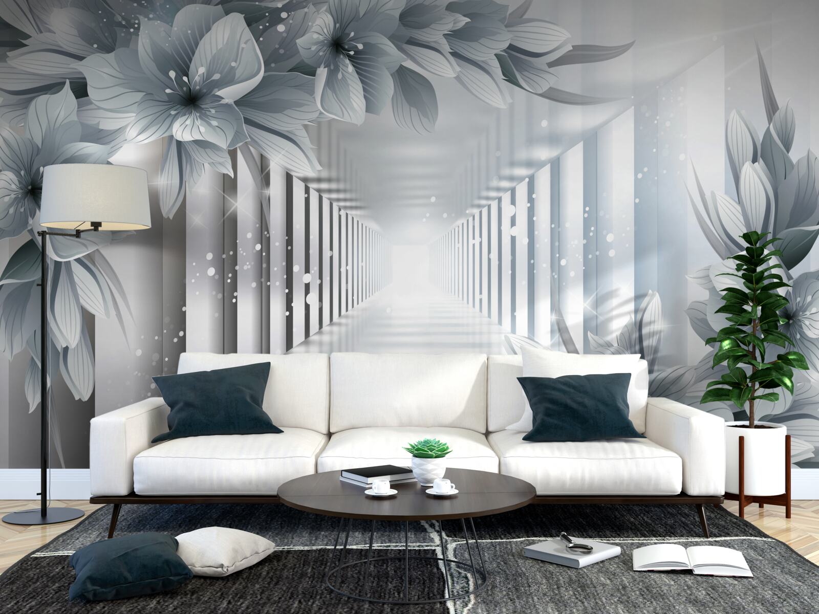 Fotobehang eindeloze tunnel en kleurrijke planten