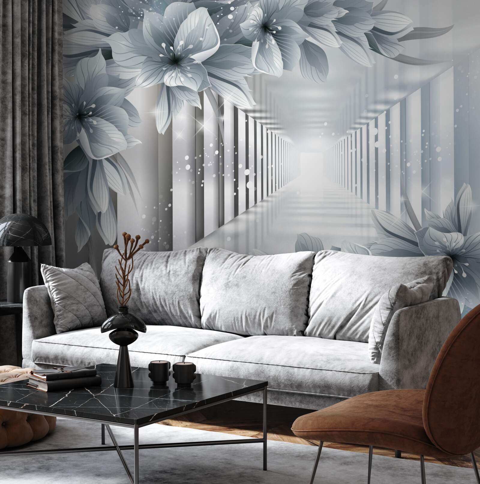 Fotobehang eindeloze tunnel en kleurrijke planten