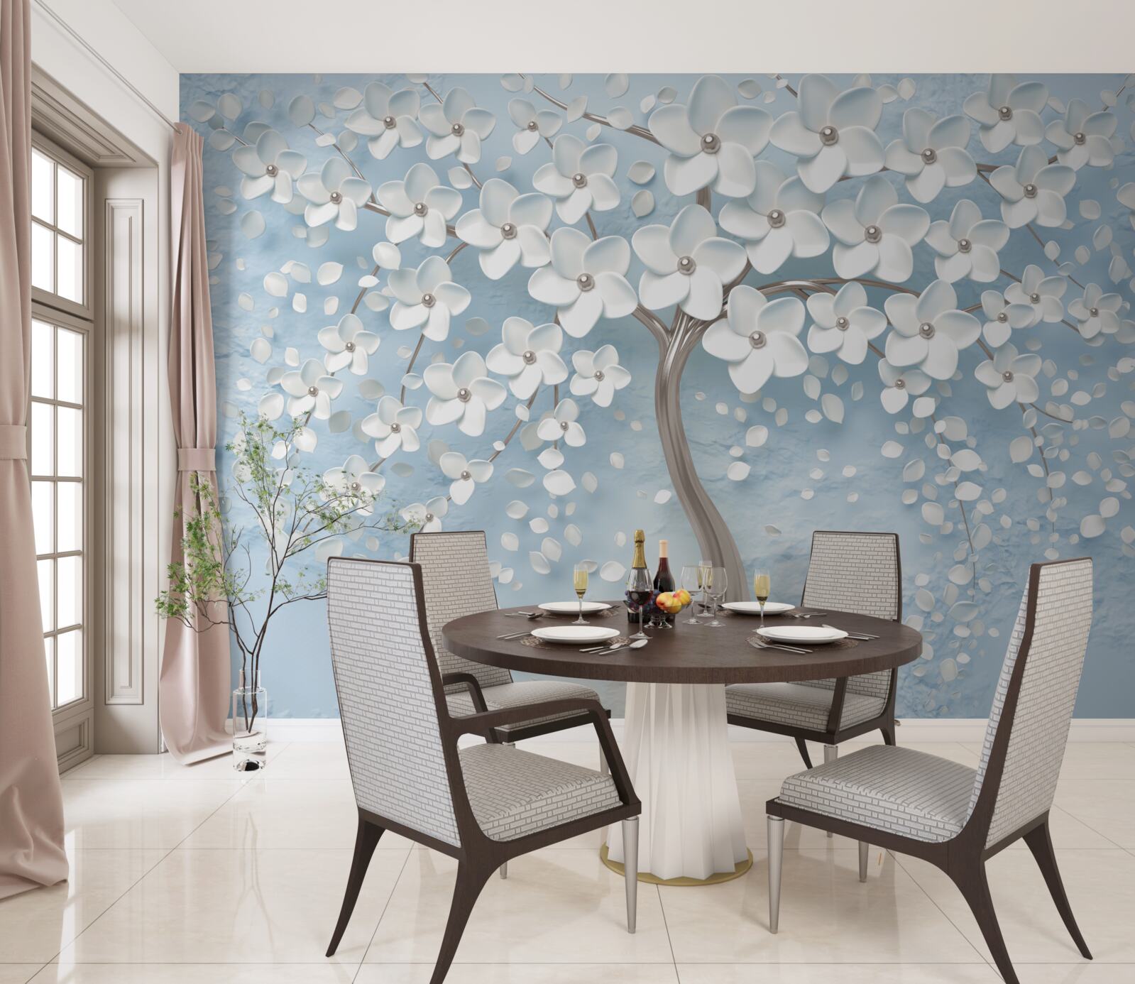 Fotobehang tegen een achtergrond van blauwe lucht staat een boom