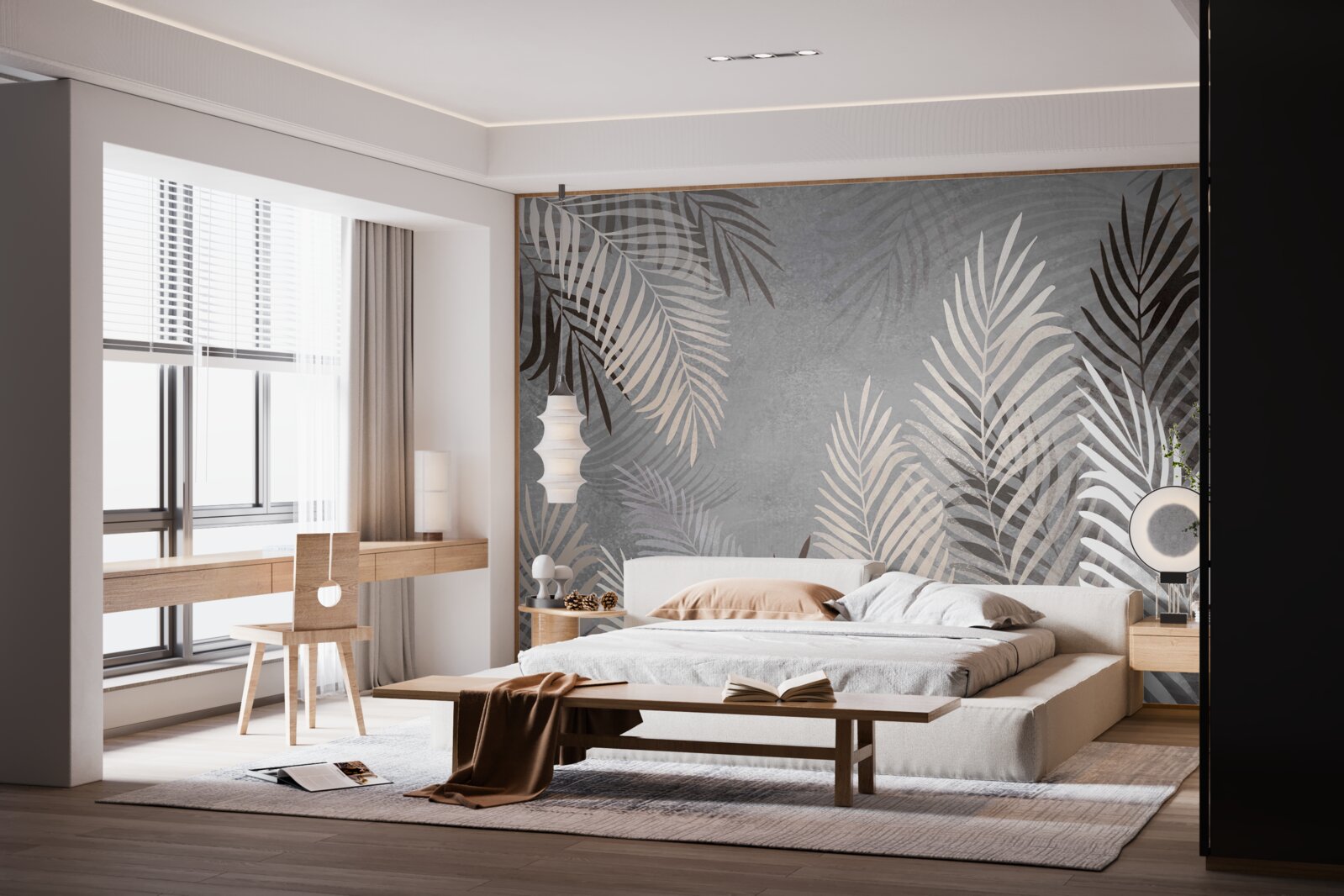 Fotobehang zachte exotische bladeren