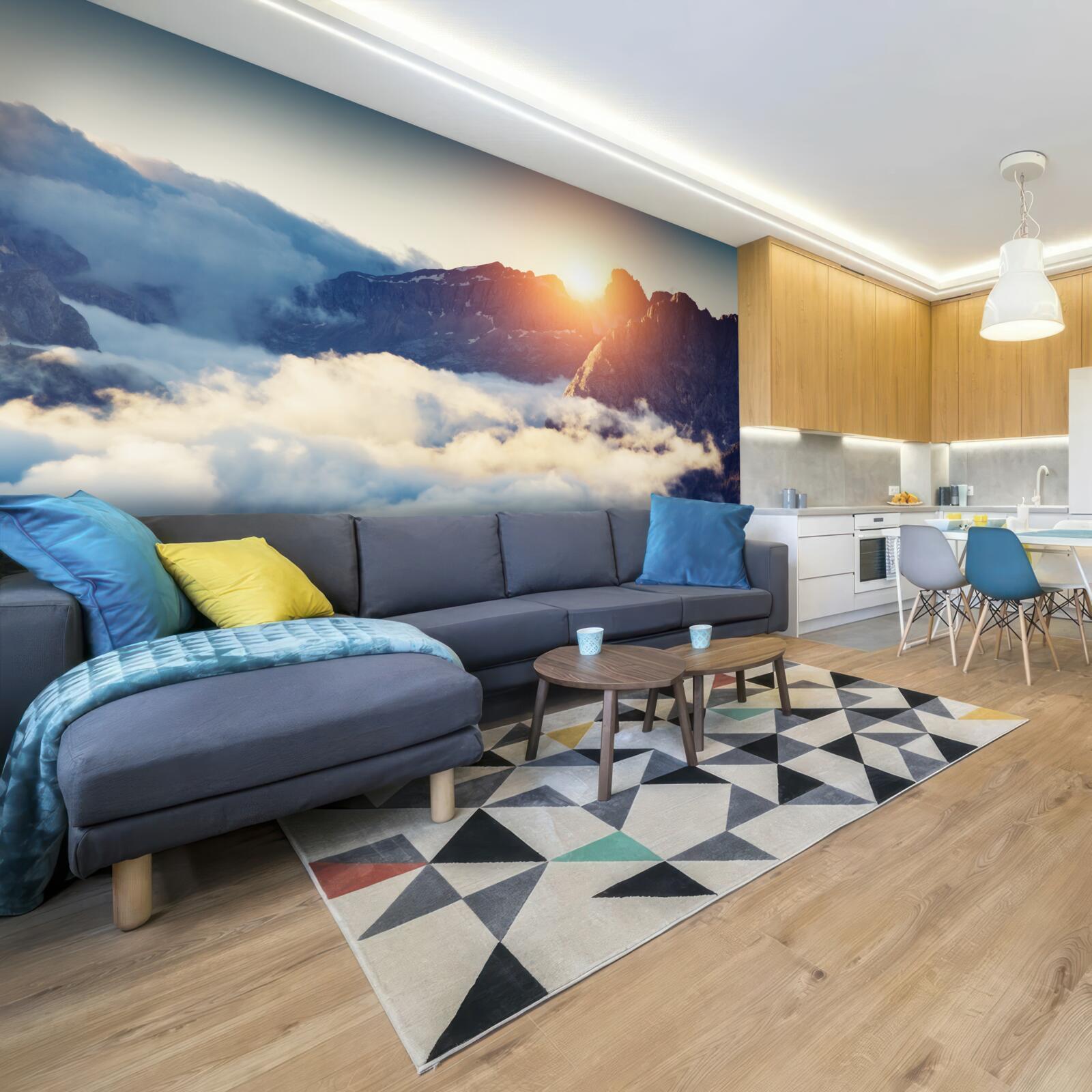 Fotobehang zonsondergang in een berglandschap