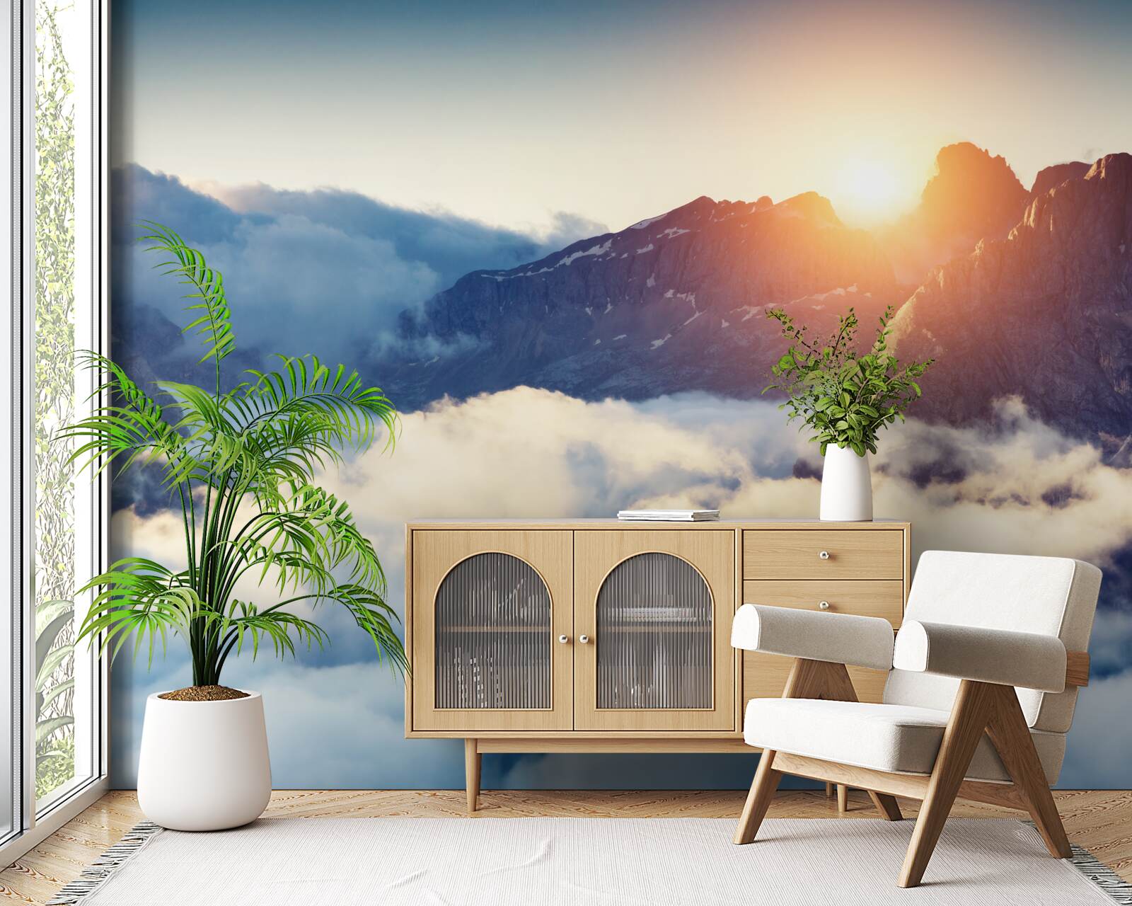 Fotobehang zonsondergang in een berglandschap