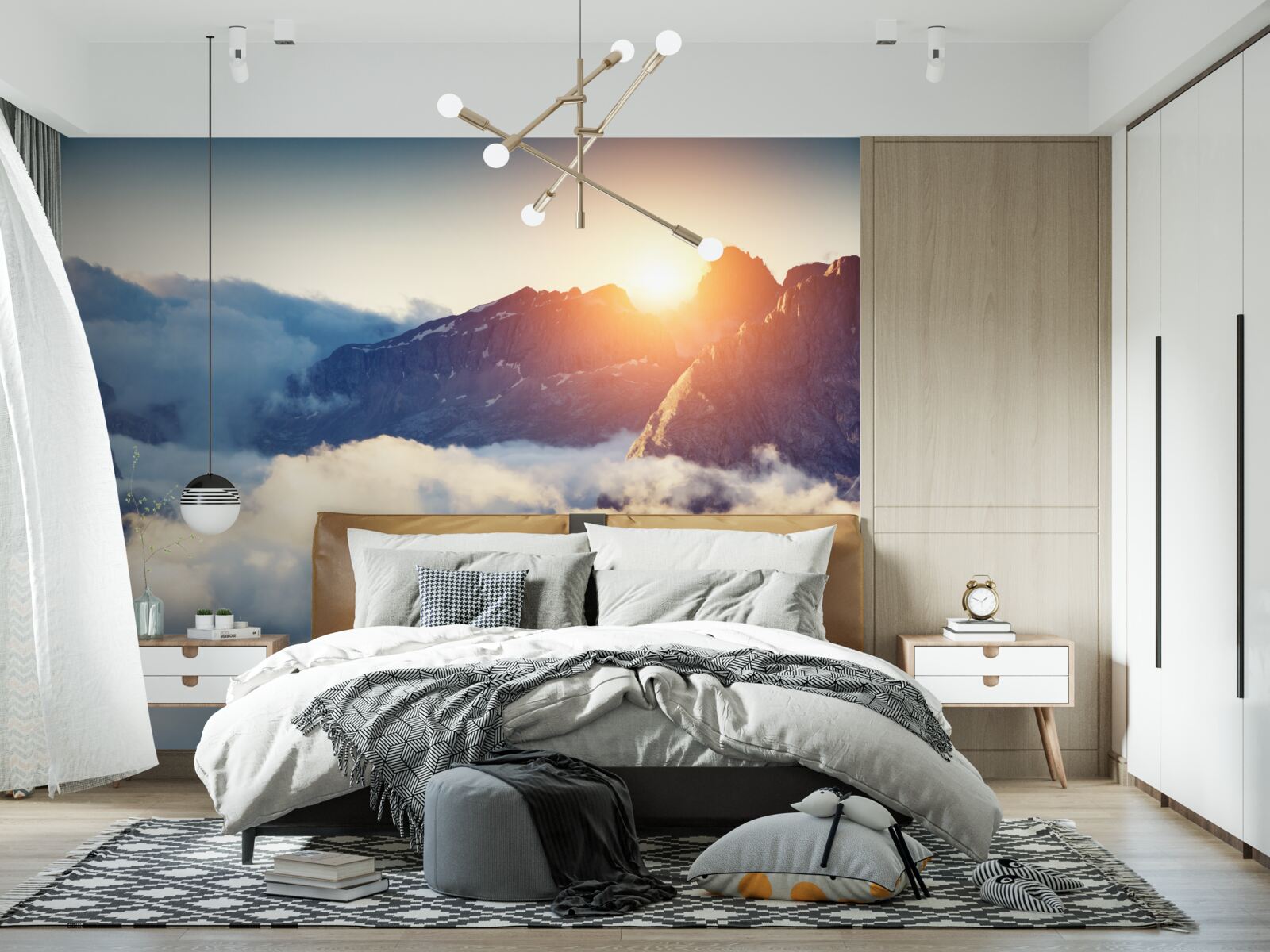 Fotobehang zonsondergang in een berglandschap