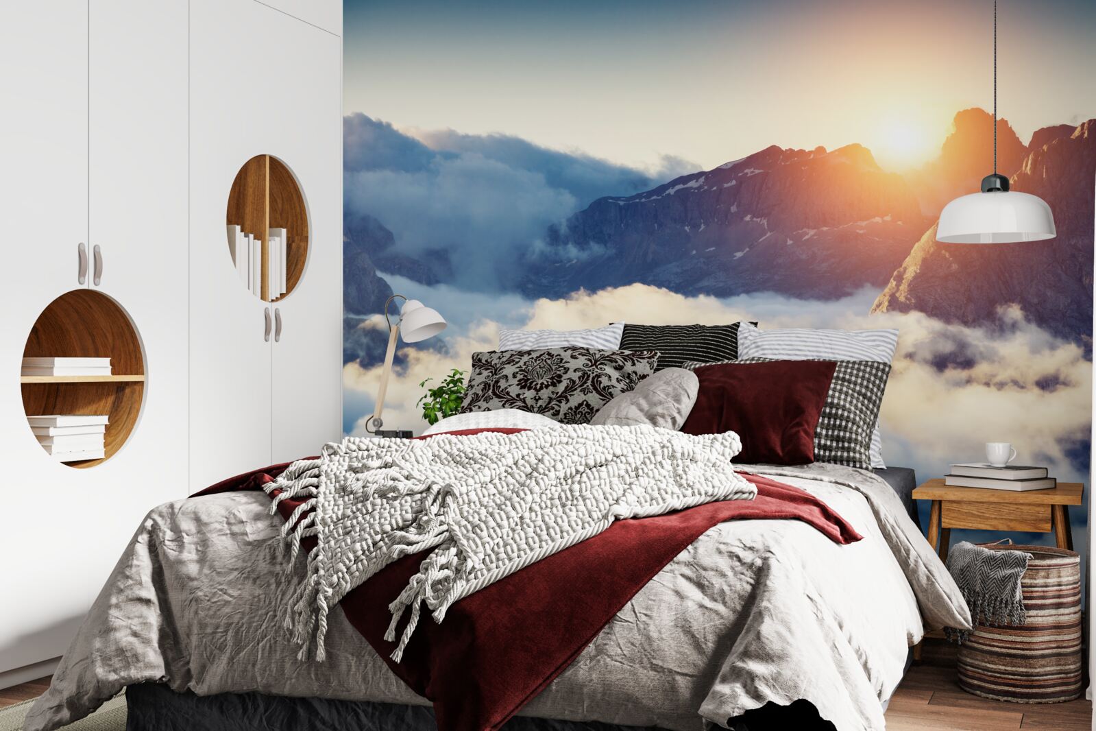 Fotobehang zonsondergang in een berglandschap