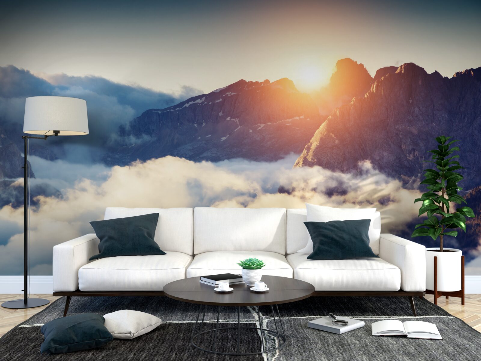 Fotobehang zonsondergang in een berglandschap