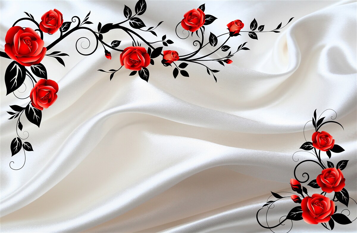 Fotobehang satijn is versierd met rozen