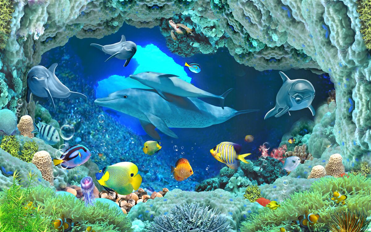 Fotobehang wand- en zoetwateraquaria