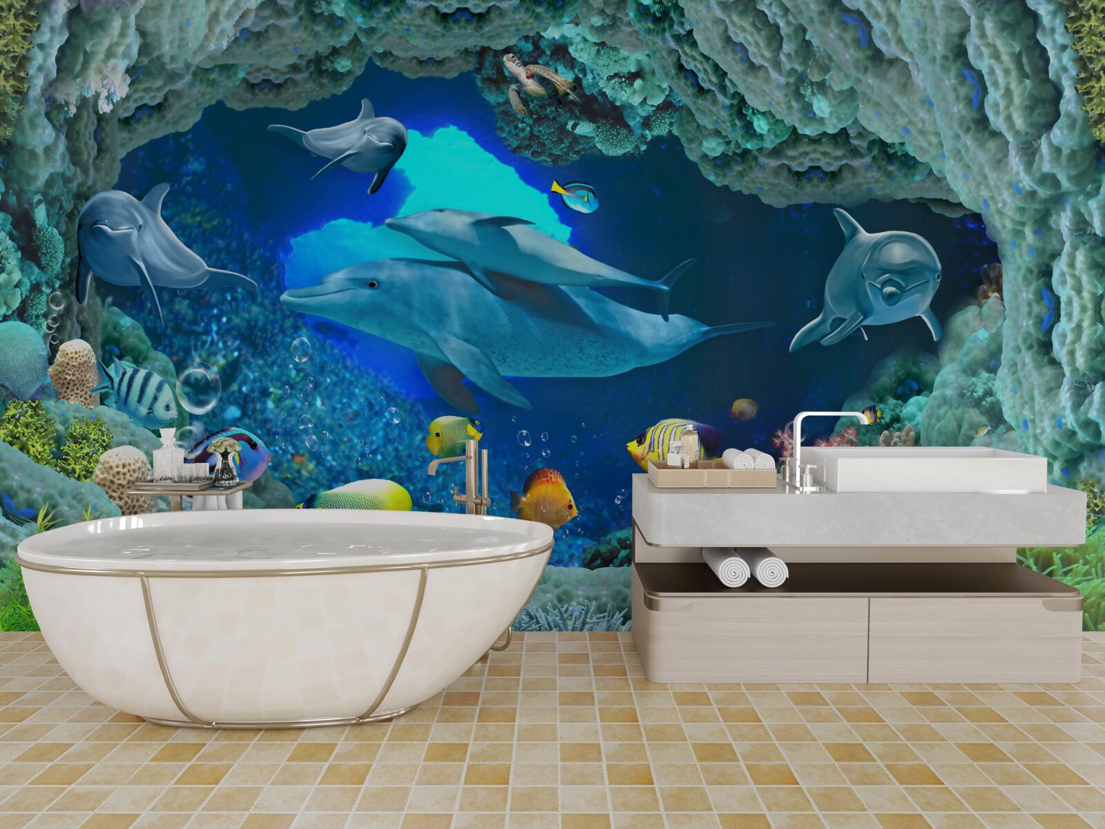 Fotobehang wand- en zoetwateraquaria