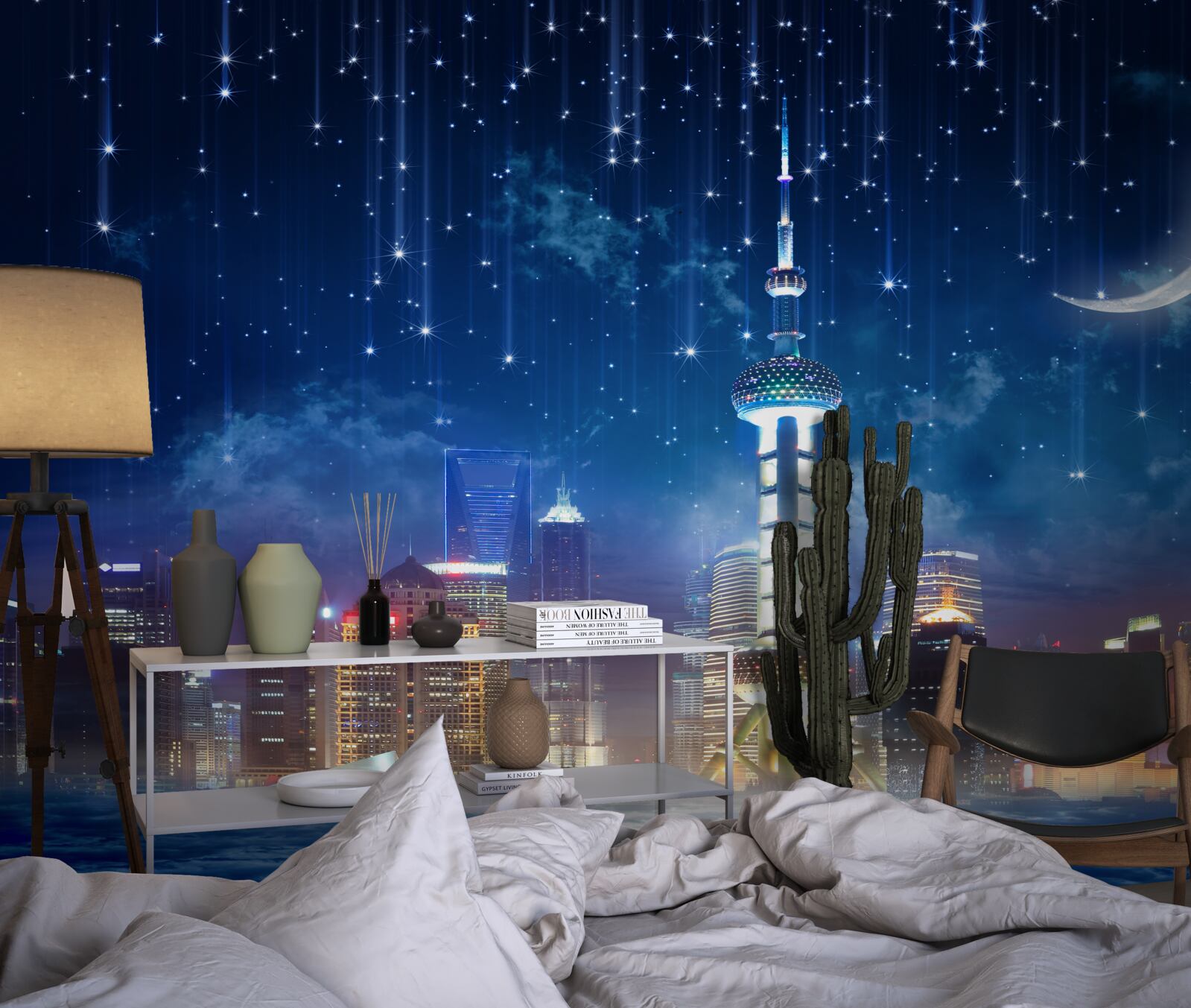 Fotobehang blauw en violet meubilair