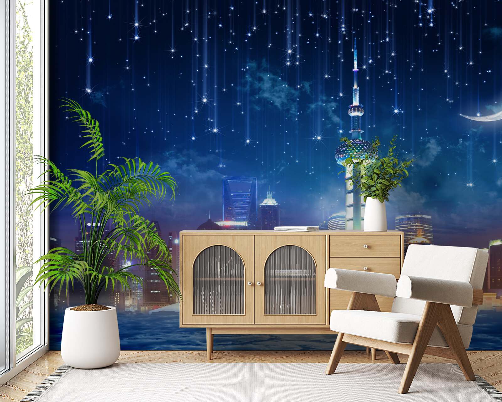 Fotobehang blauw en violet meubilair