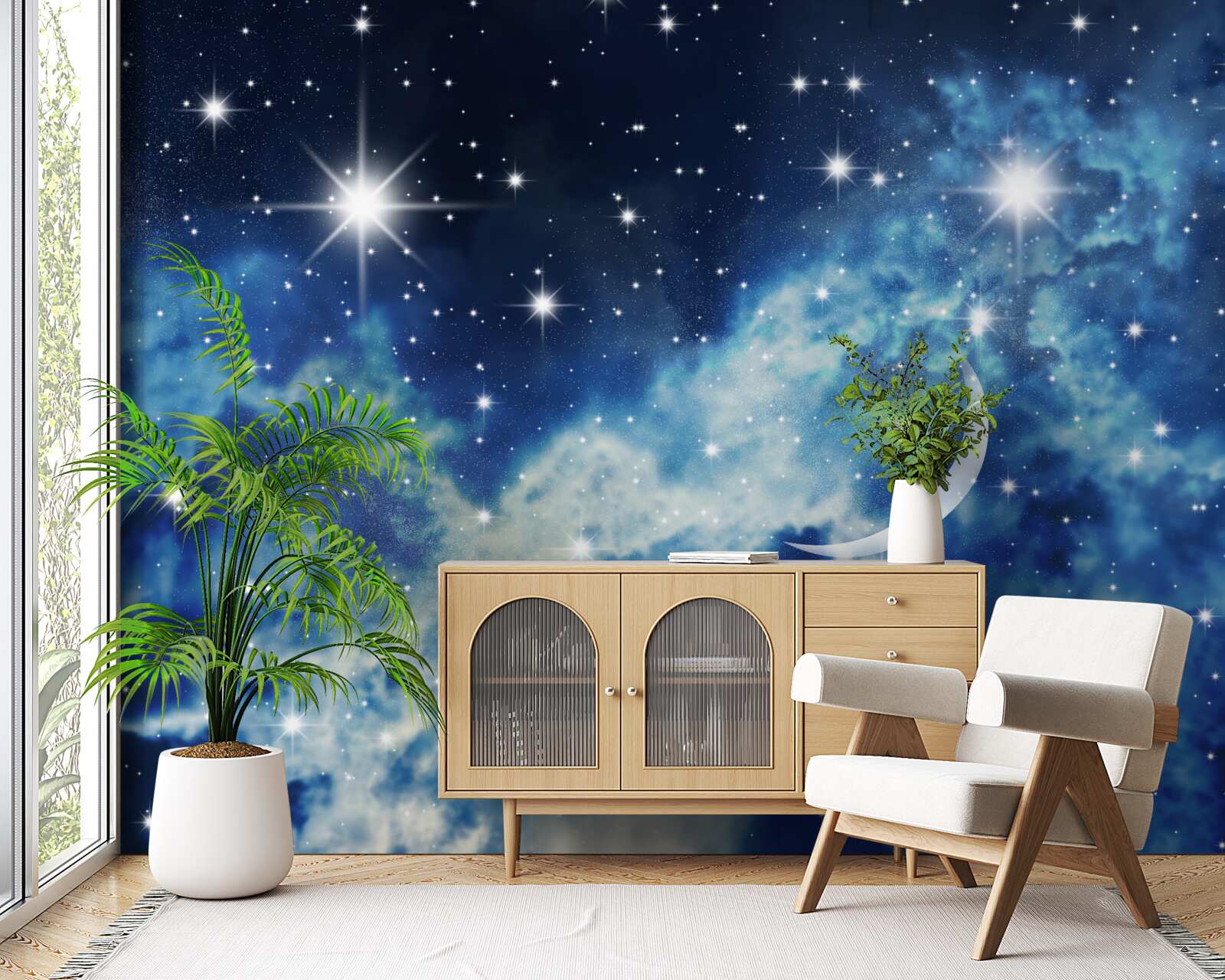 Fotobehang plafondscenario met hemel voor de slaapkamer