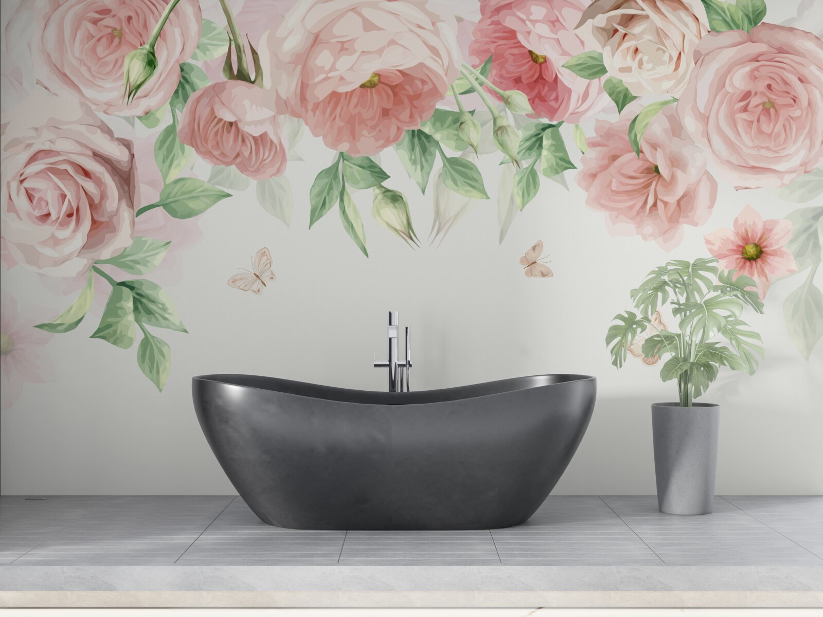 Fotobehang bloemen geschilderd in aquarel