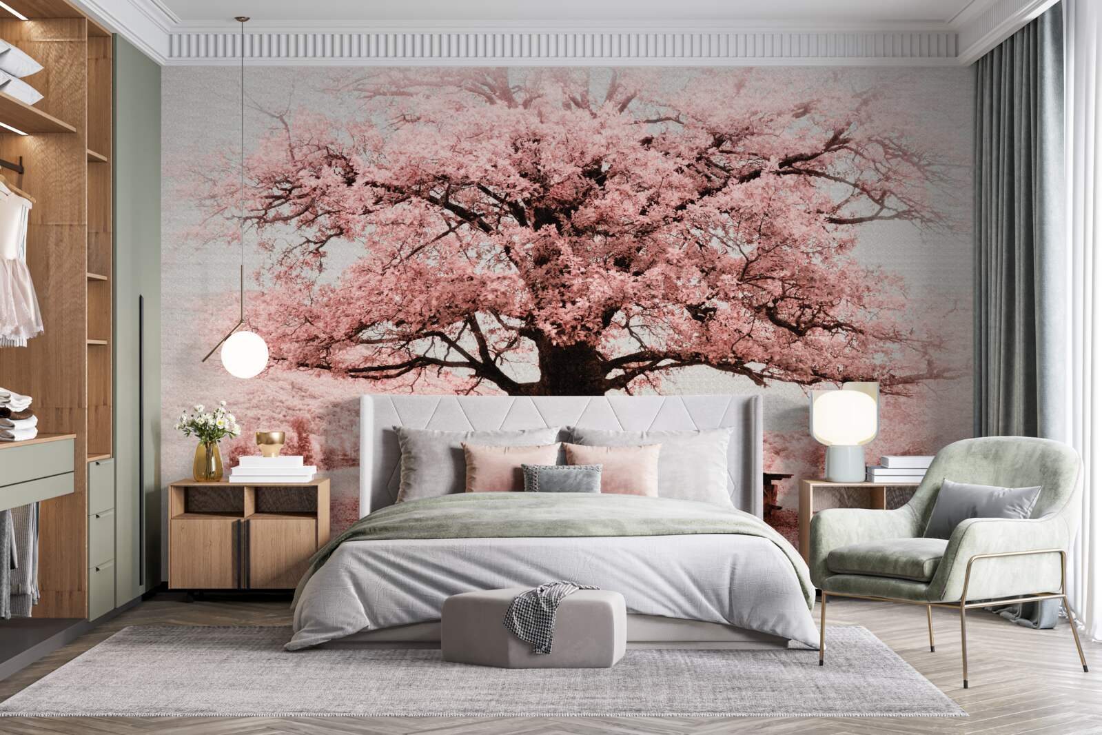 Fotobehang het landschap is in roze tinten