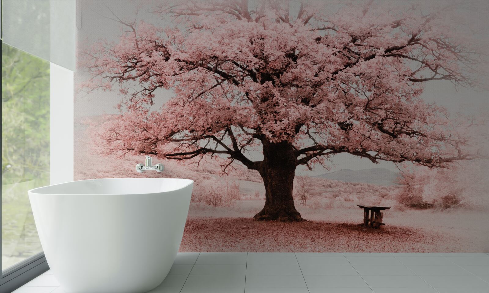 Fotobehang het landschap is in roze tinten