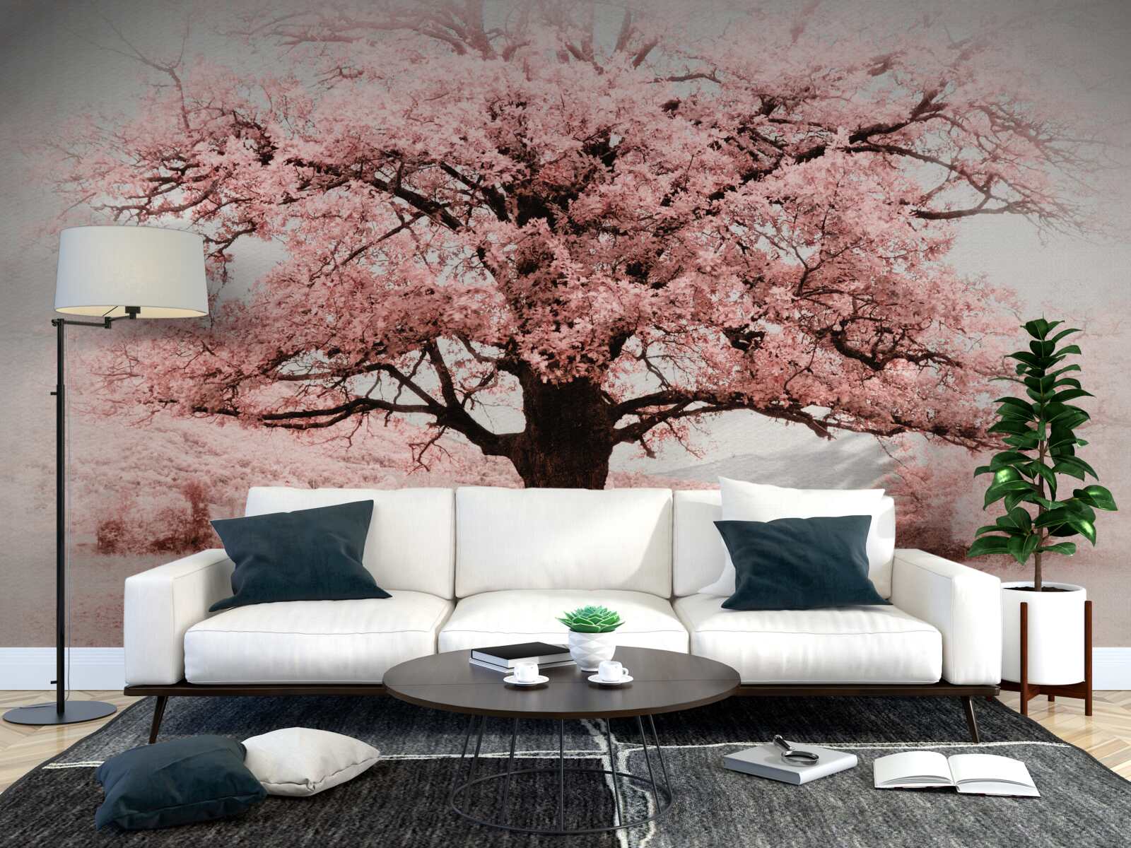 Fotobehang het landschap is in roze tinten