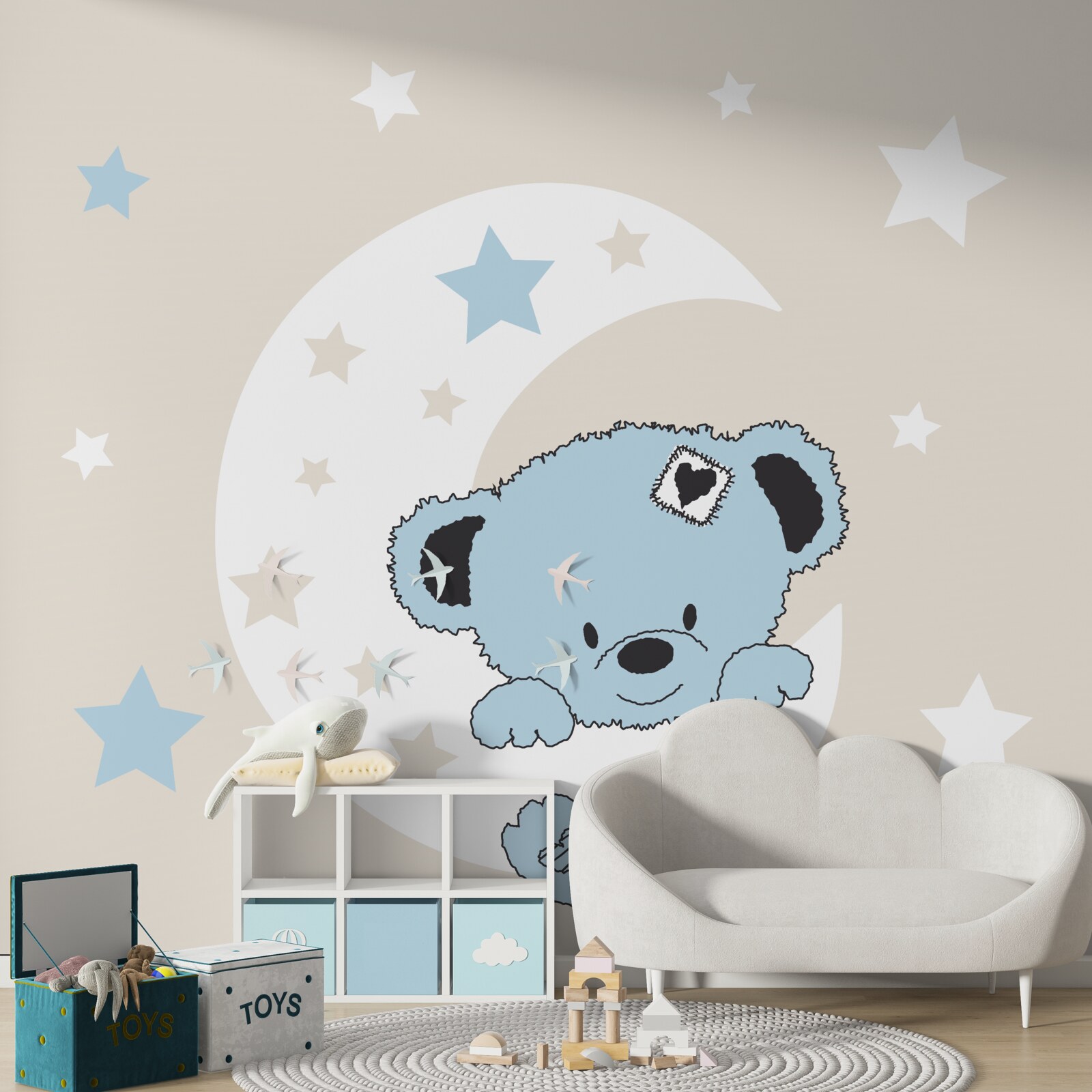 Fotobehang beertje klampt zich vast aan de maan