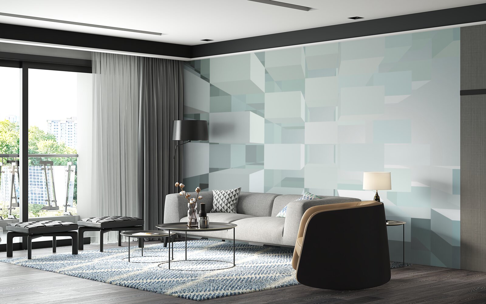 Fotobehang lichte 3d objecten