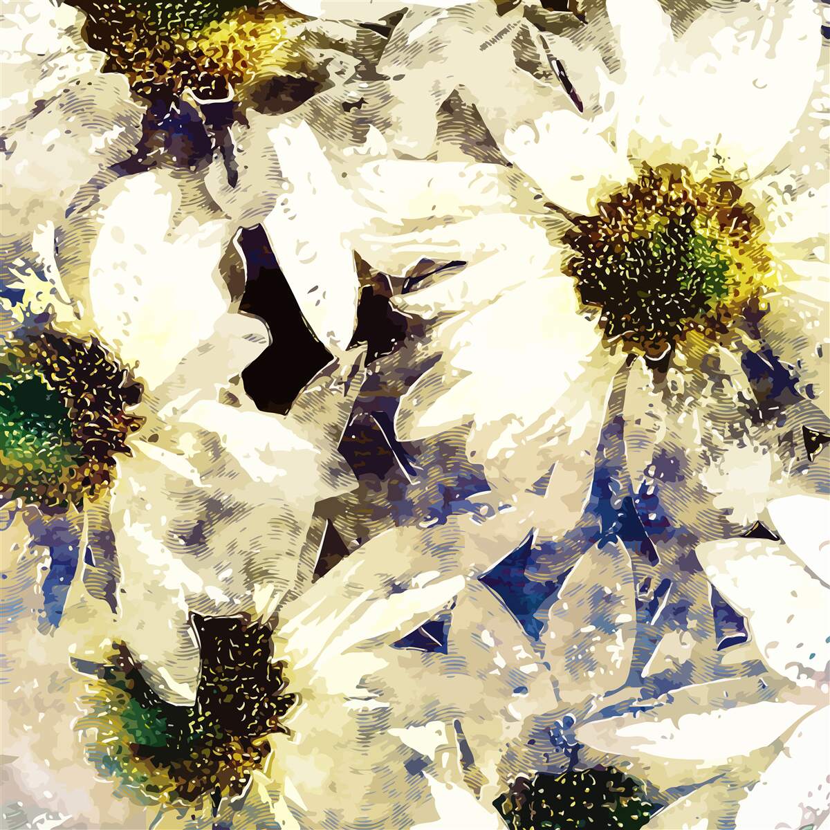 Fotobehang aquarel met witte margrieten