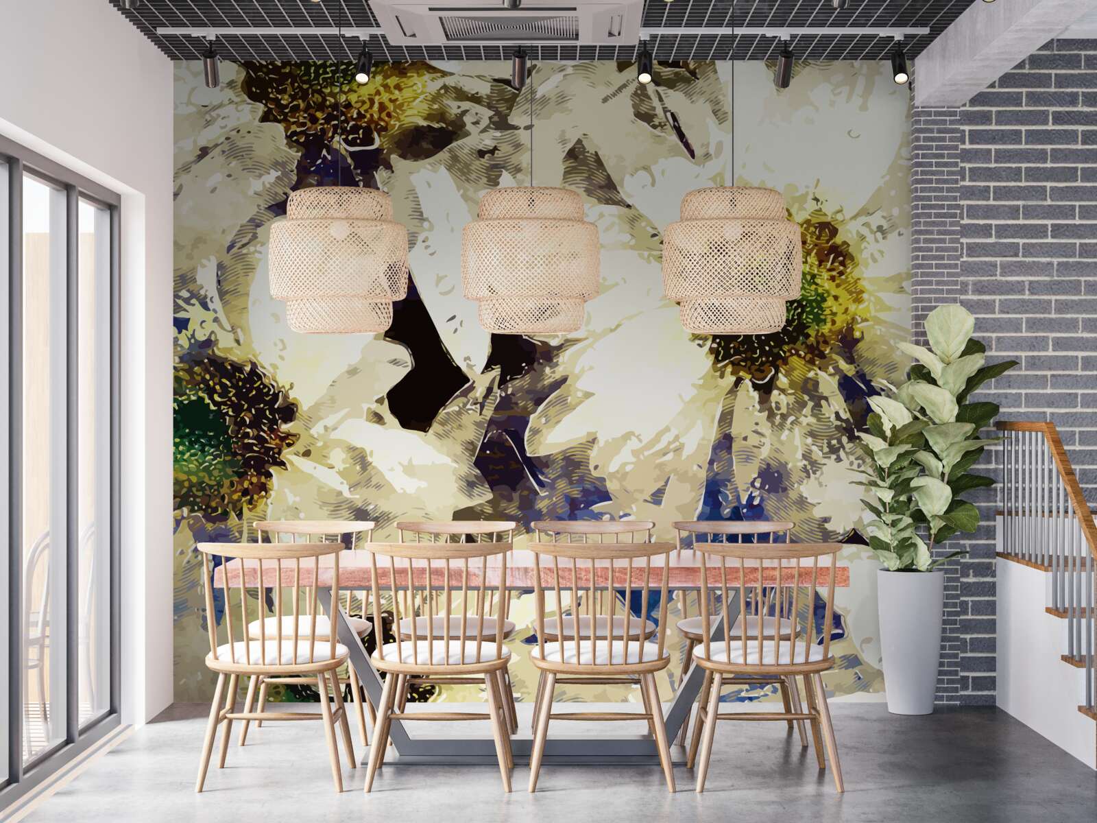 Fotobehang aquarel met witte margrieten