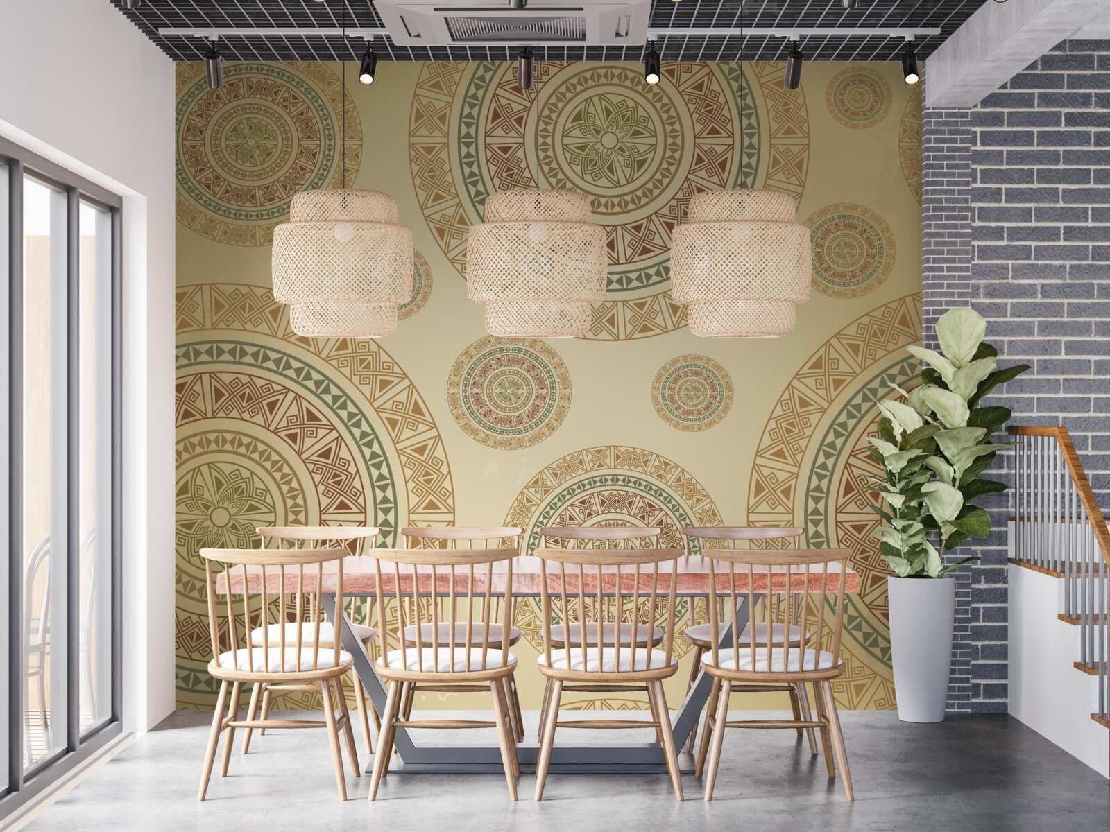 Fotobehang lichtbruine beeldjes met etnisch motief