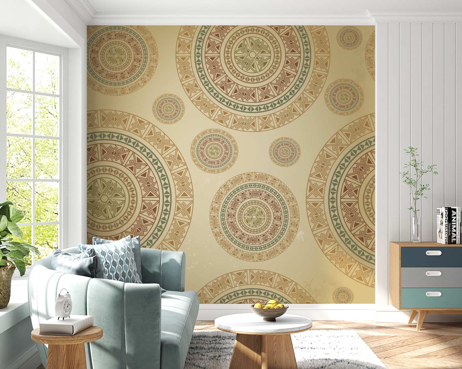 Fotobehang lichtbruine beeldjes met etnisch motief