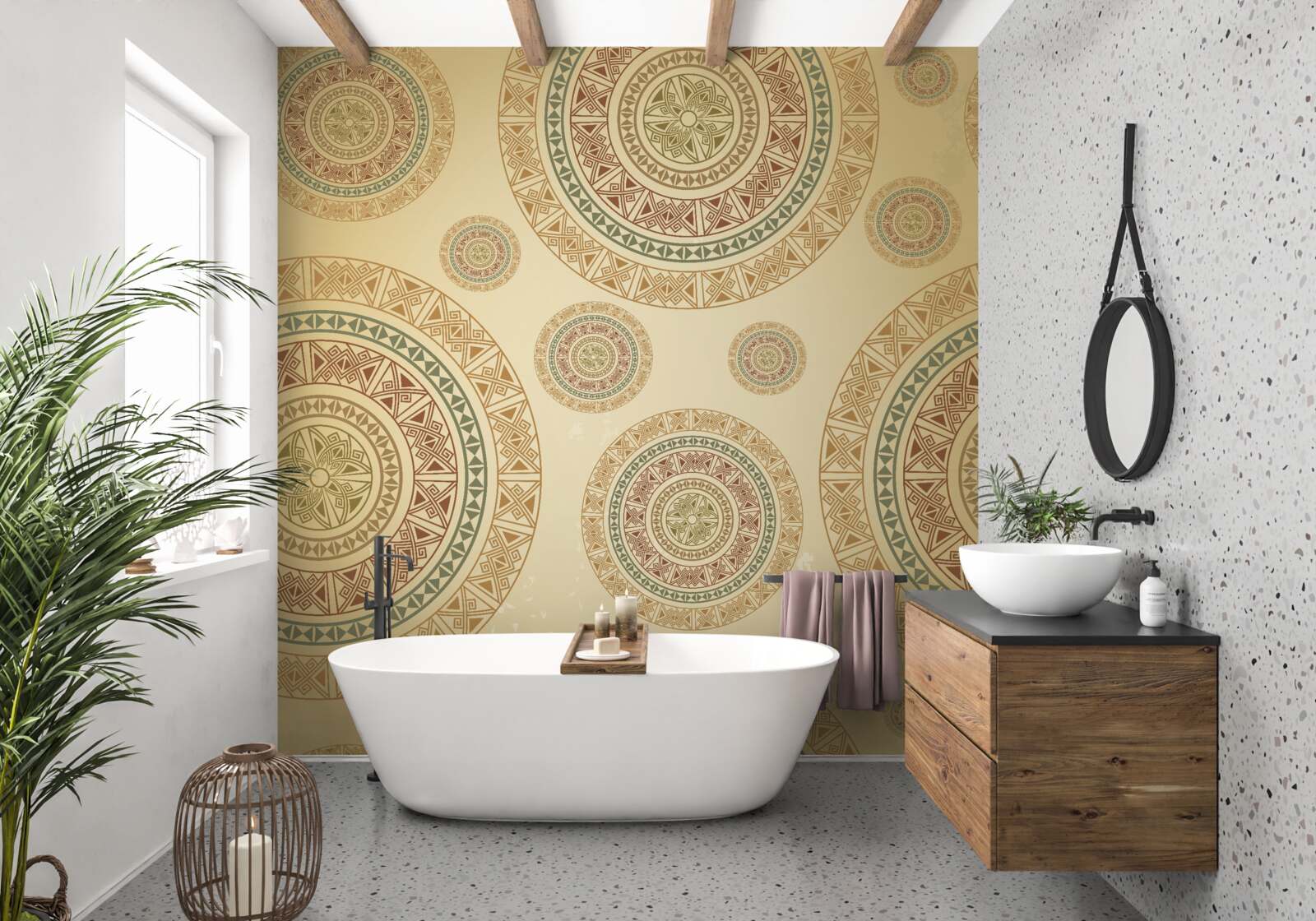 Fotobehang lichtbruine beeldjes met etnisch motief