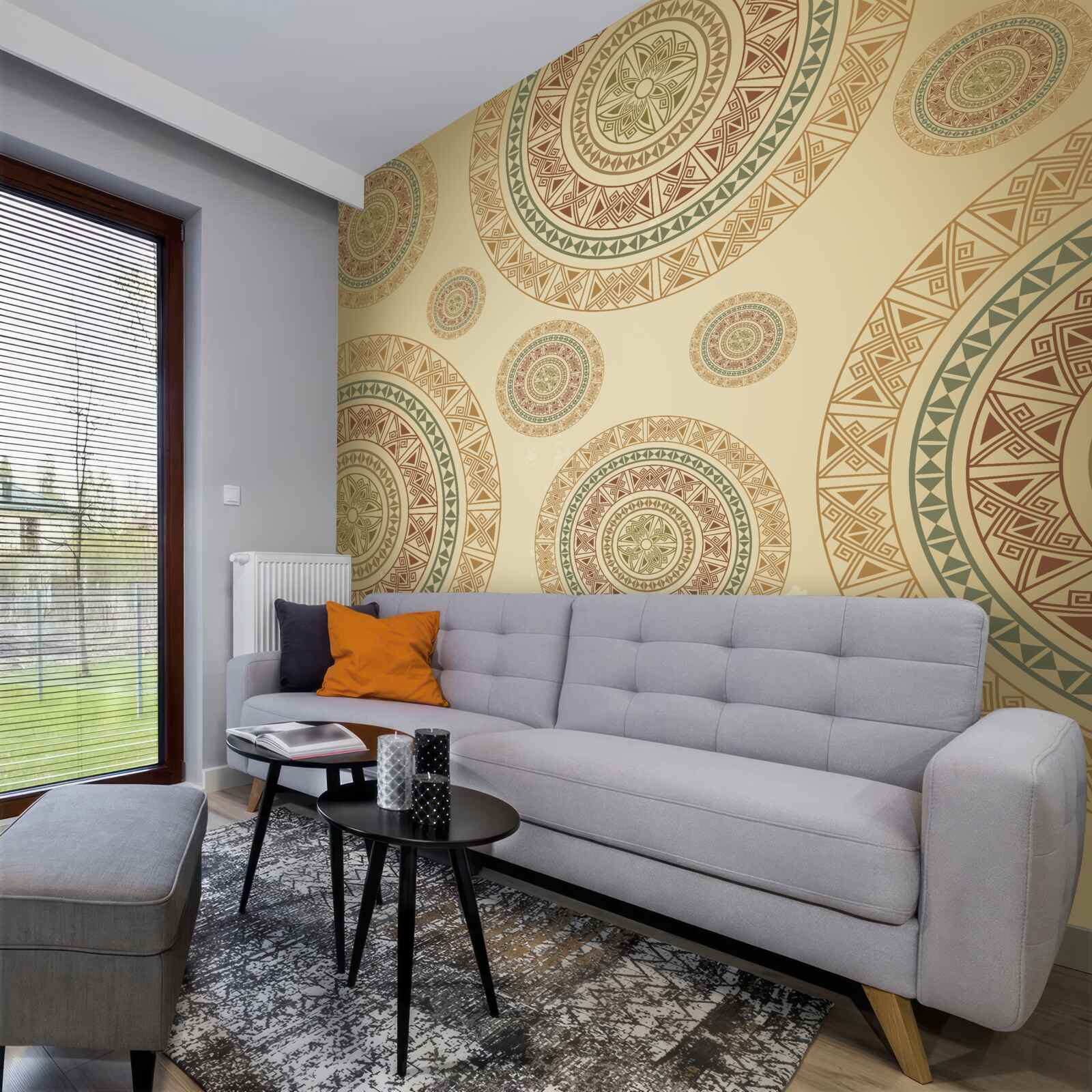 Fotobehang lichtbruine beeldjes met etnisch motief