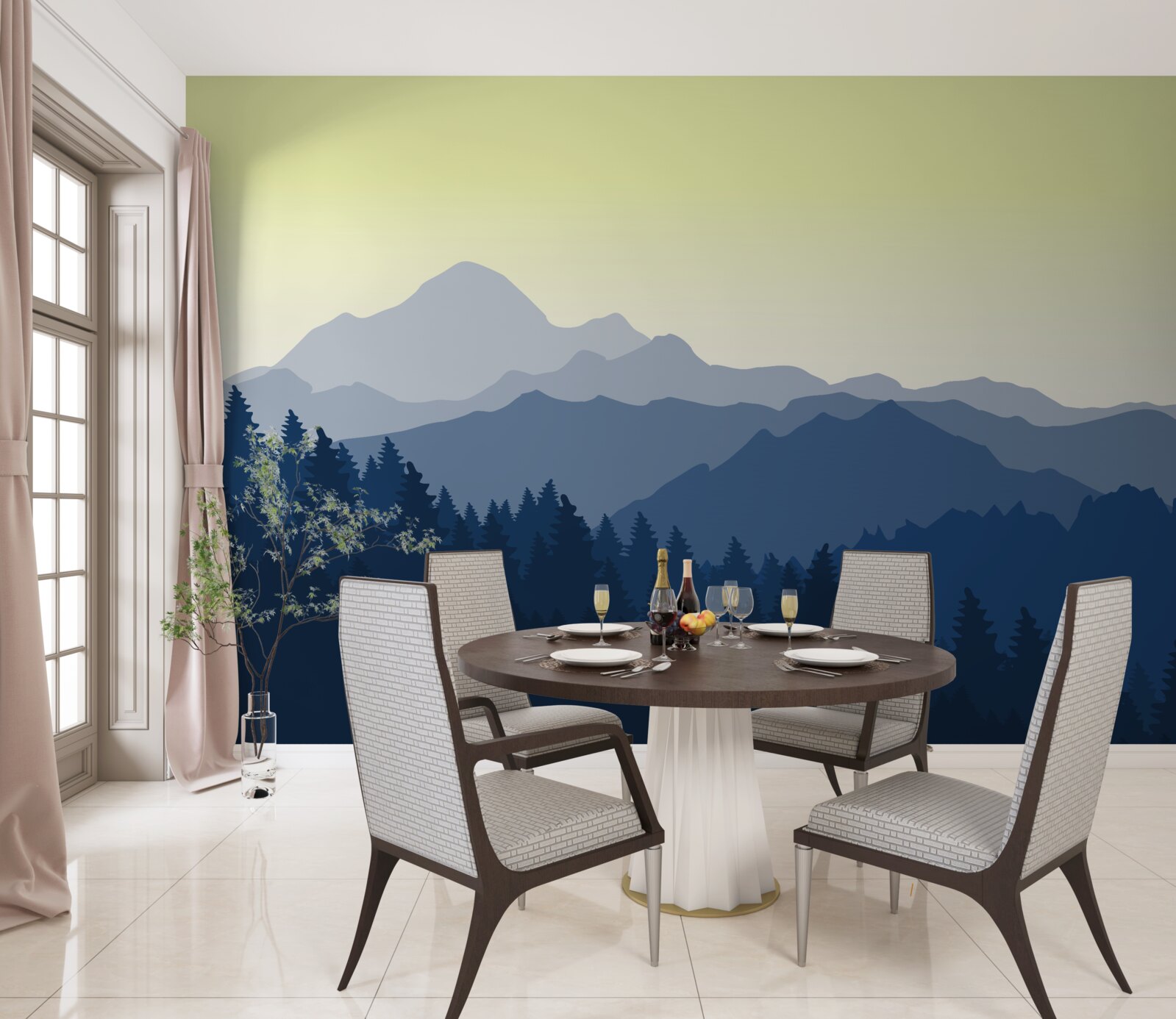 Fotobehang mistige bergen