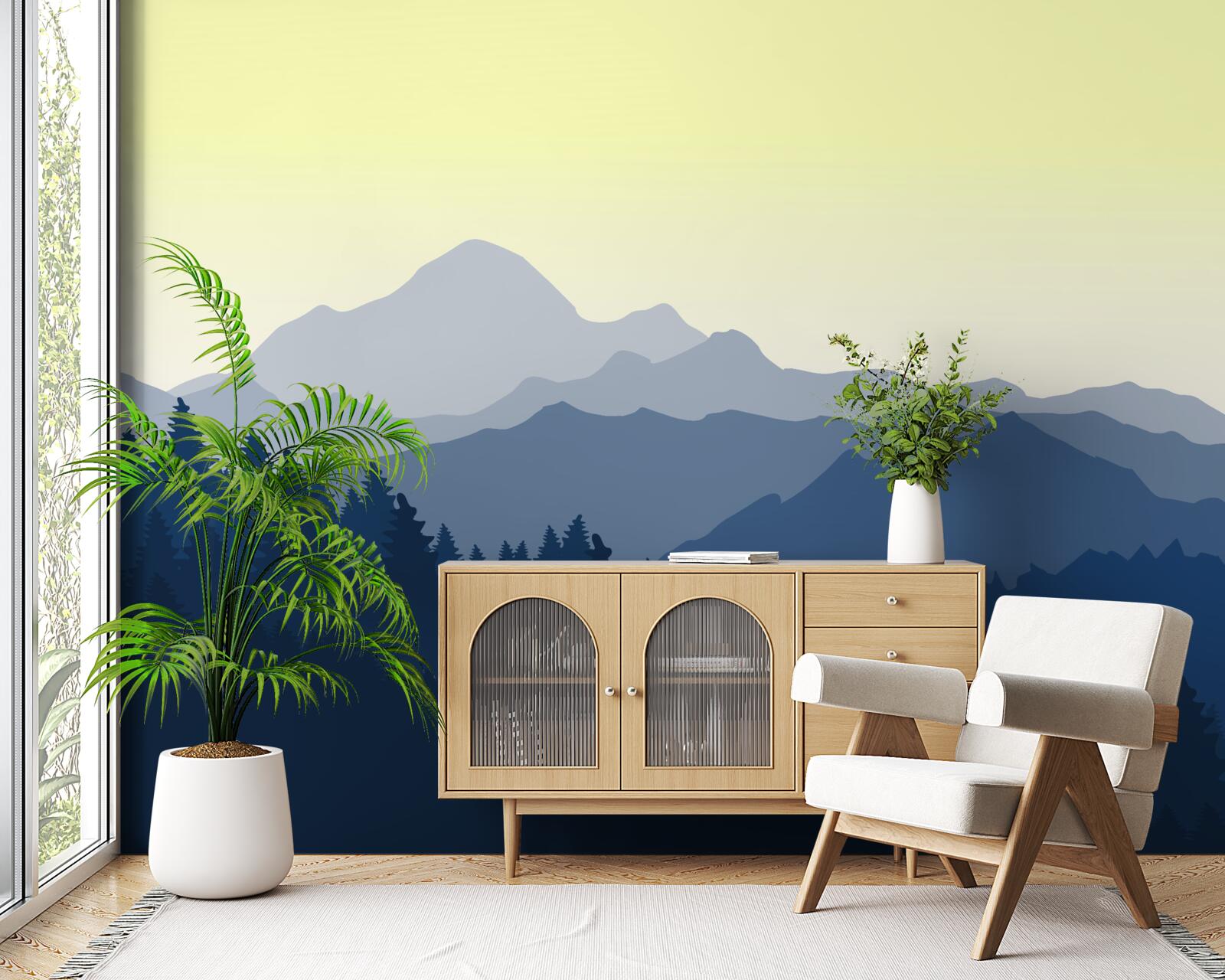 Fotobehang mistige bergen